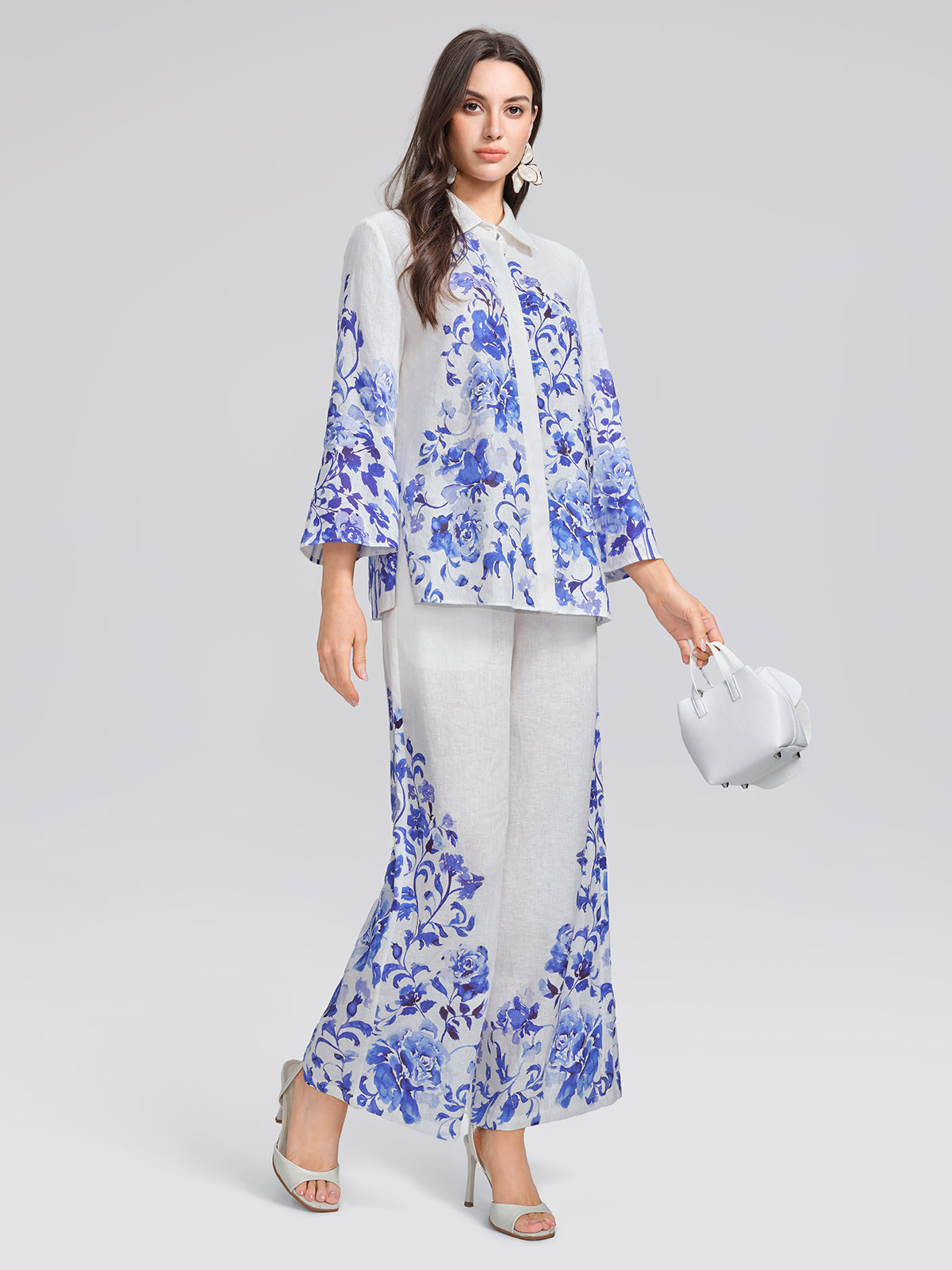 100% Linen Drawstring Wide-Leg Pants