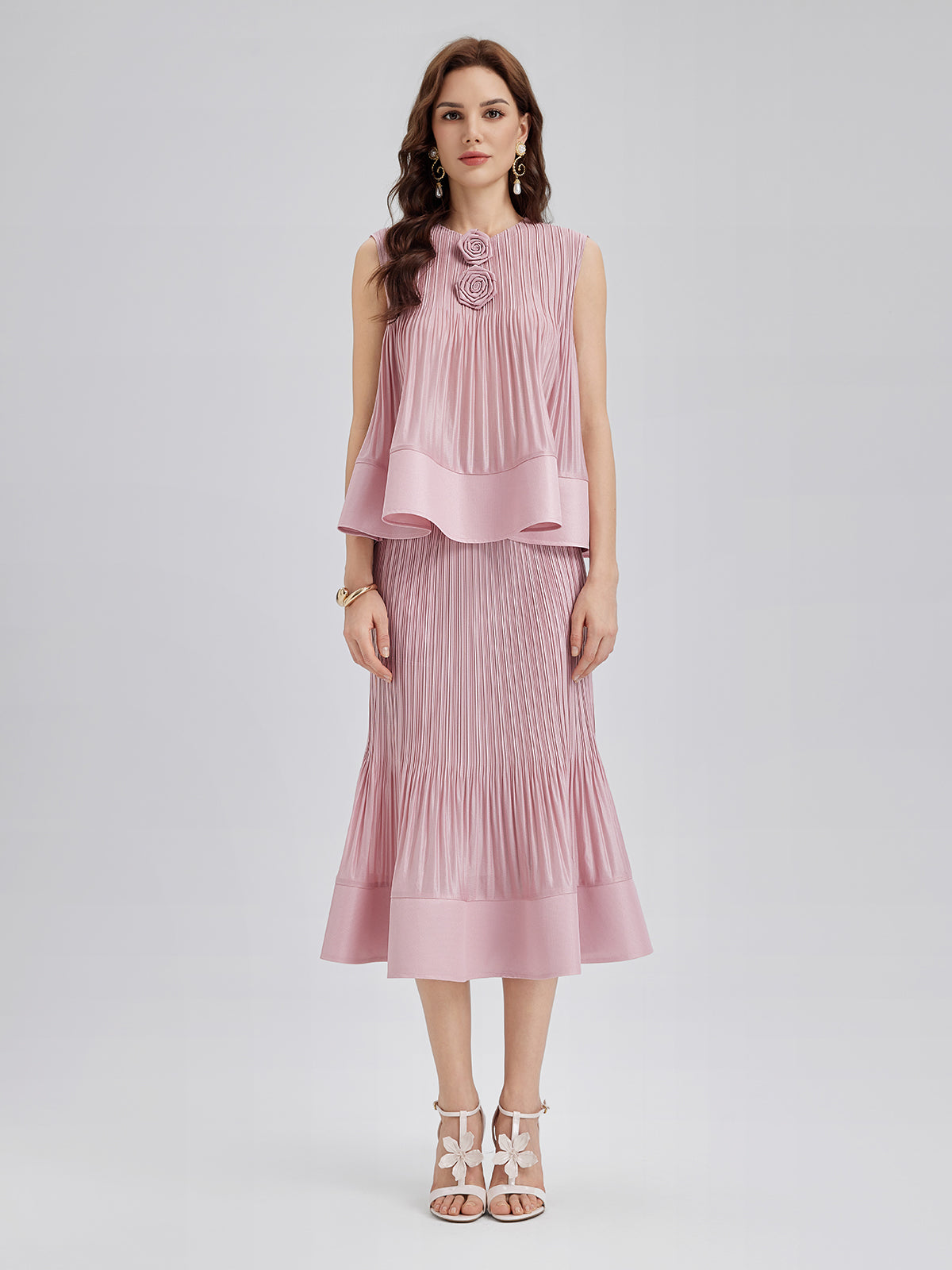 Pleated Sleeveless Embellished Set