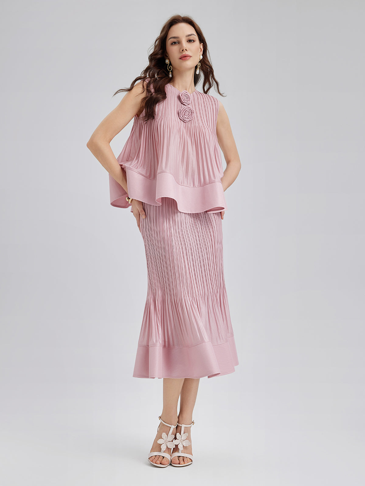 Pleated Sleeveless Embellished Set