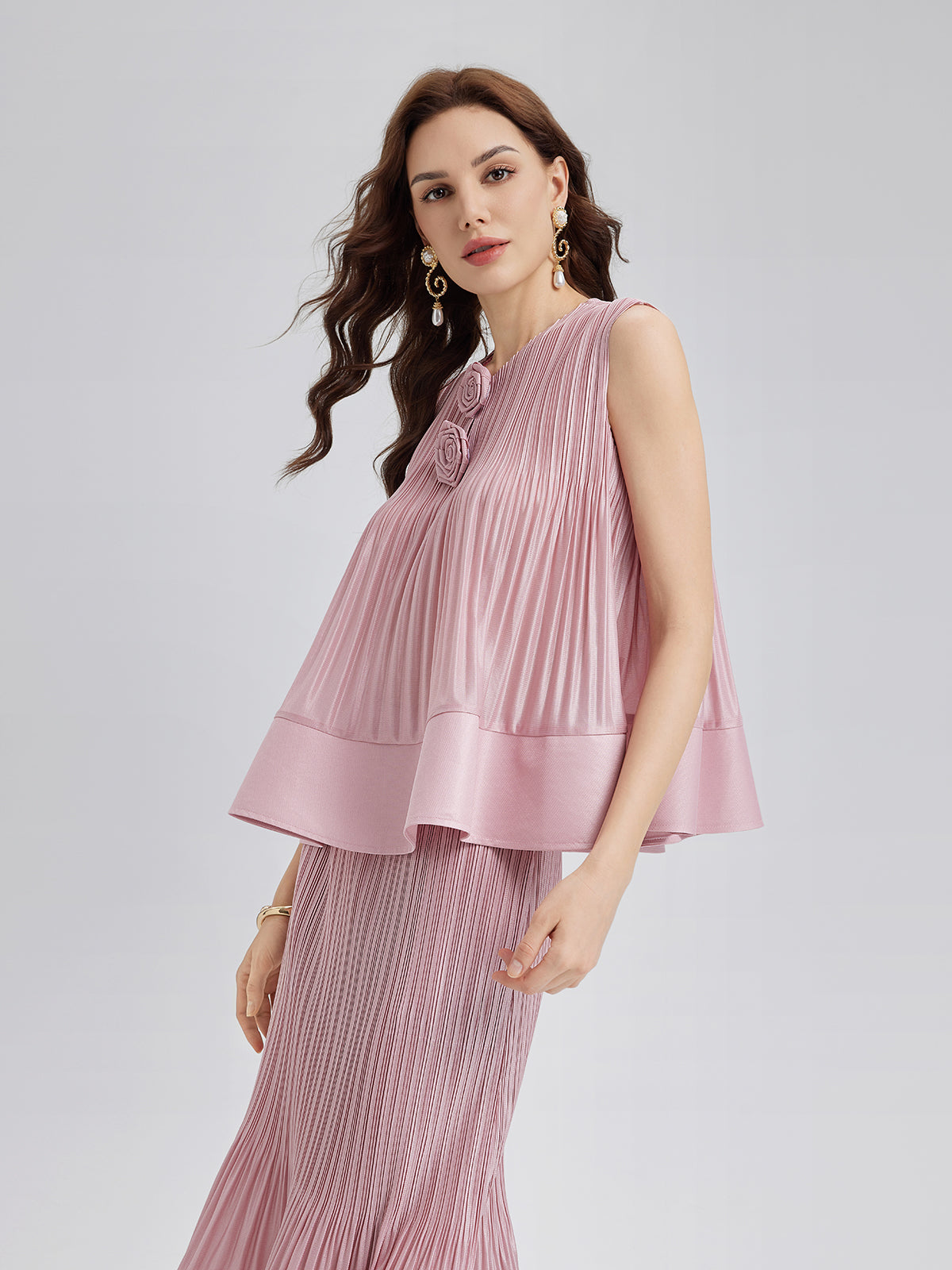 Pleated Sleeveless Embellished Set