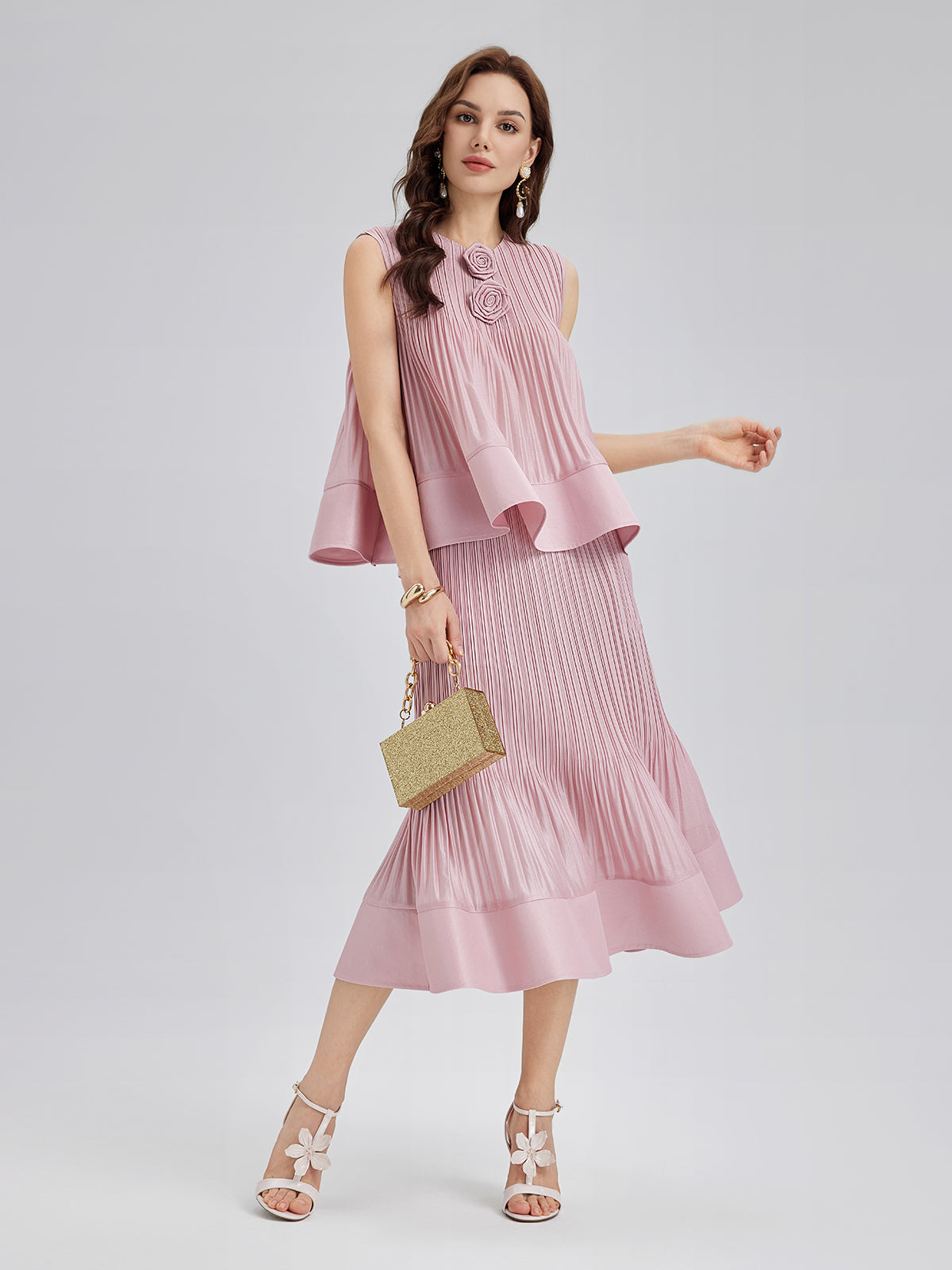 Pleated Sleeveless Embellished Set