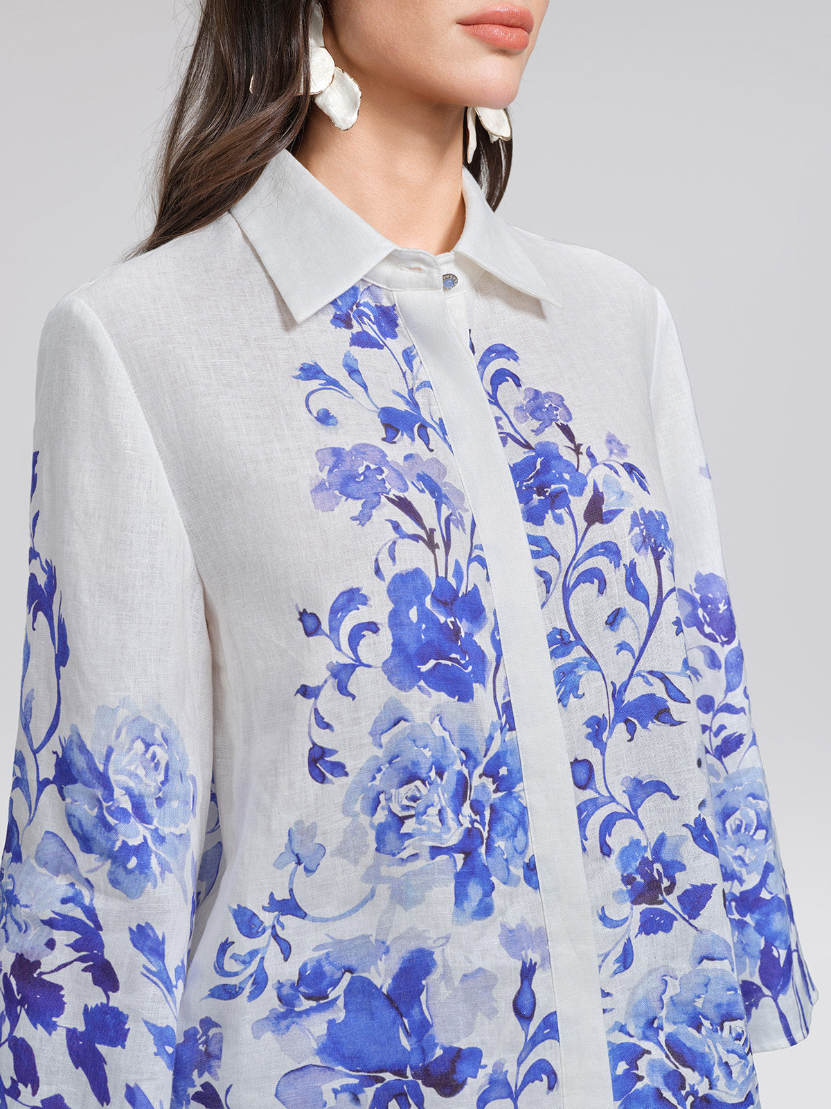 100% Linen Lapel Flared Sleeve Shirt