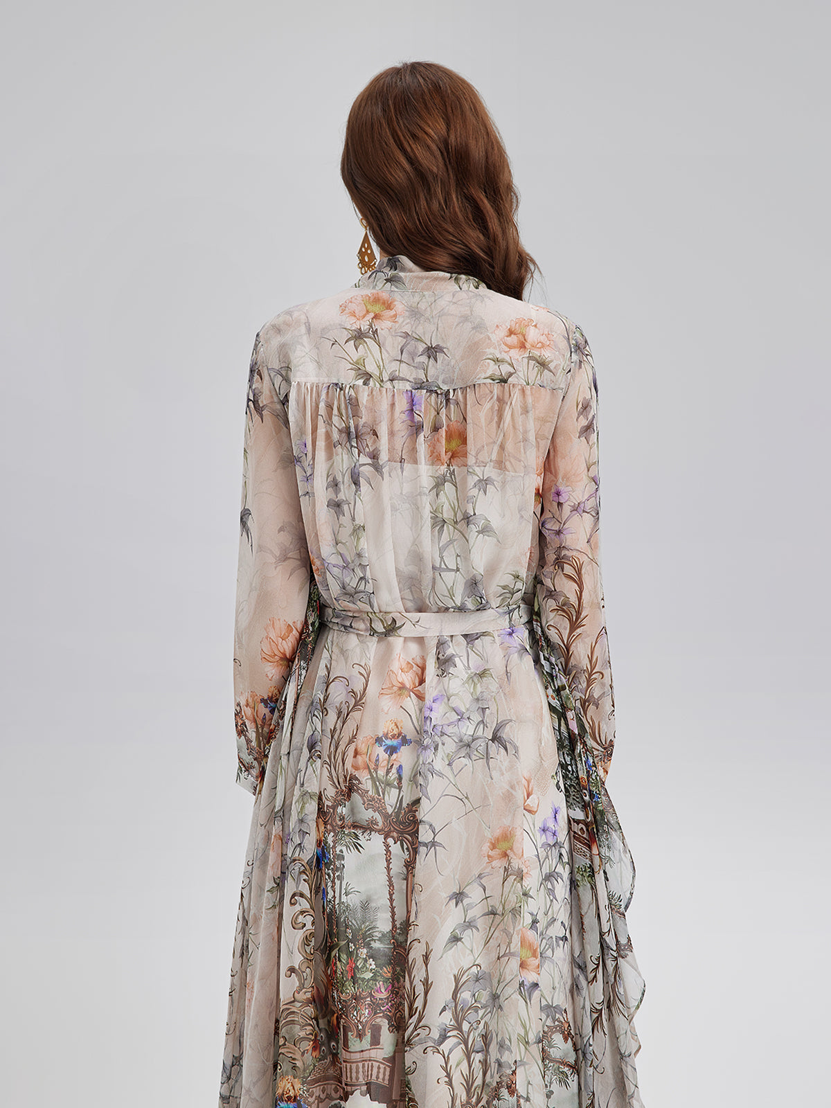 Silk Court Print Pleated Maxi Dress