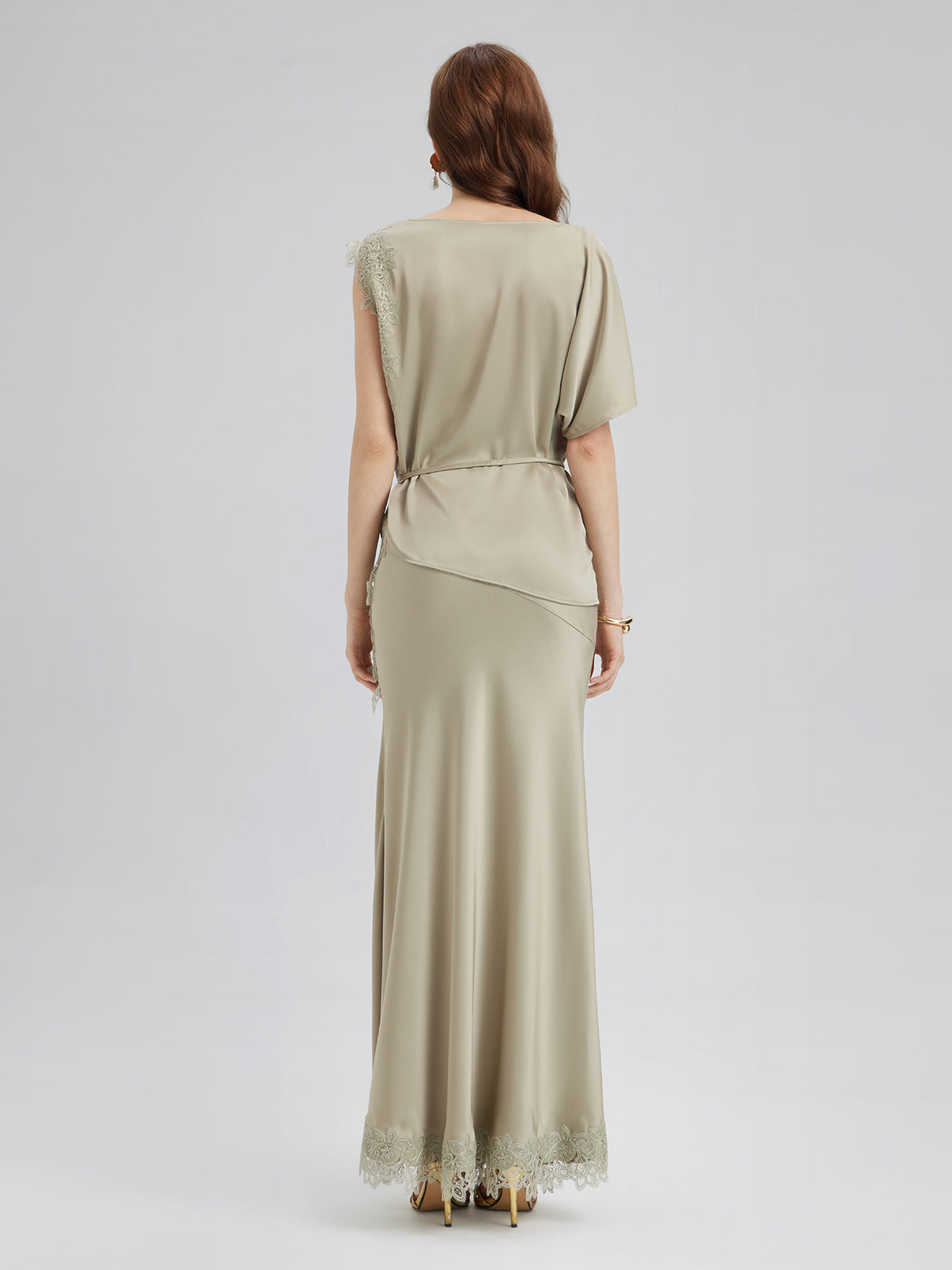 Cowl Neck Lace-Panel Mermaid Set