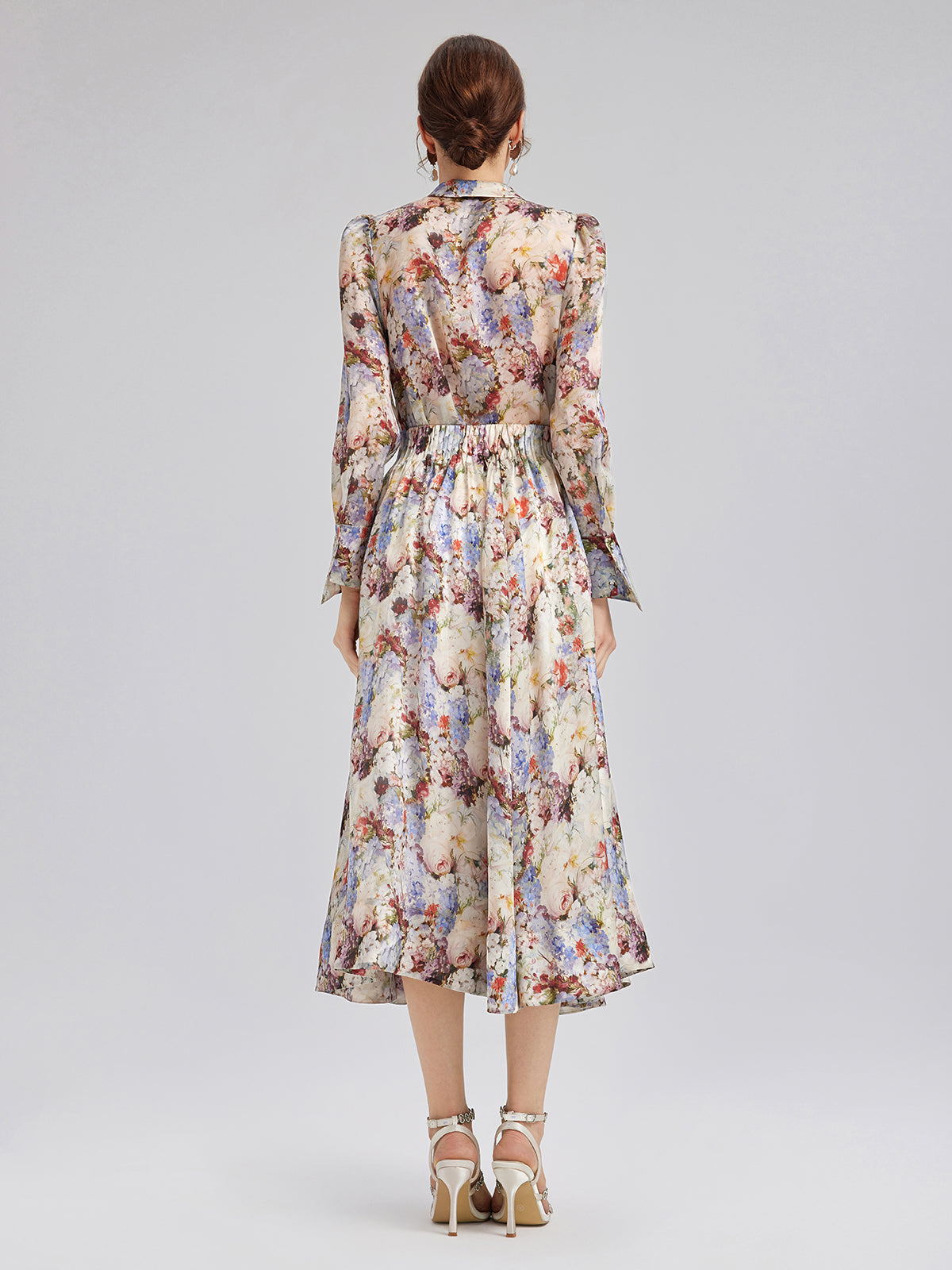 Silk Organza Baroque Print Shirt (Detachable Flower Included)