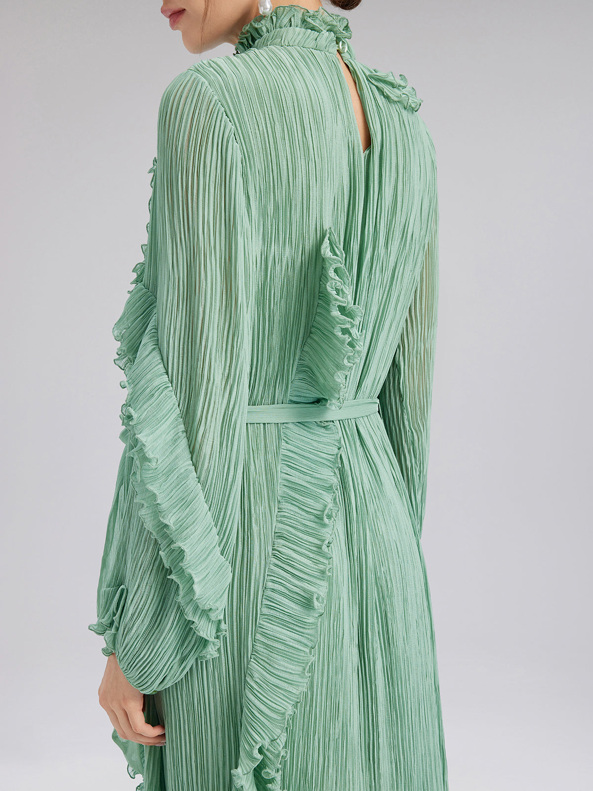 Final Sale | High-Neck Pleated Ruffle Dress