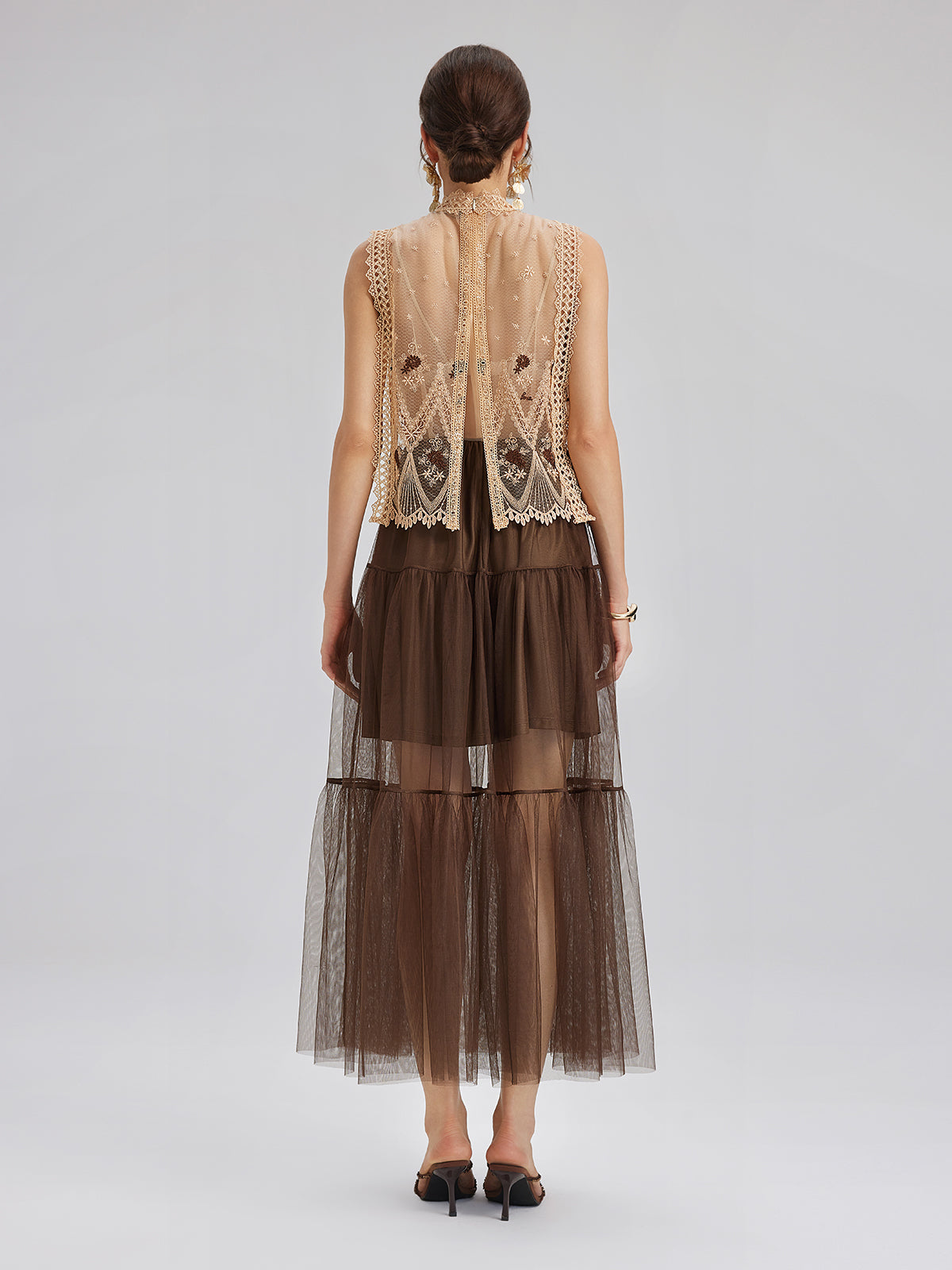 Lace Tulle Appliqué Beaded Sleeveless Dress