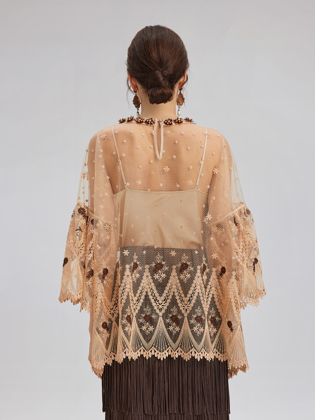 Hand-Sequined Embroidered Florals Lace Top