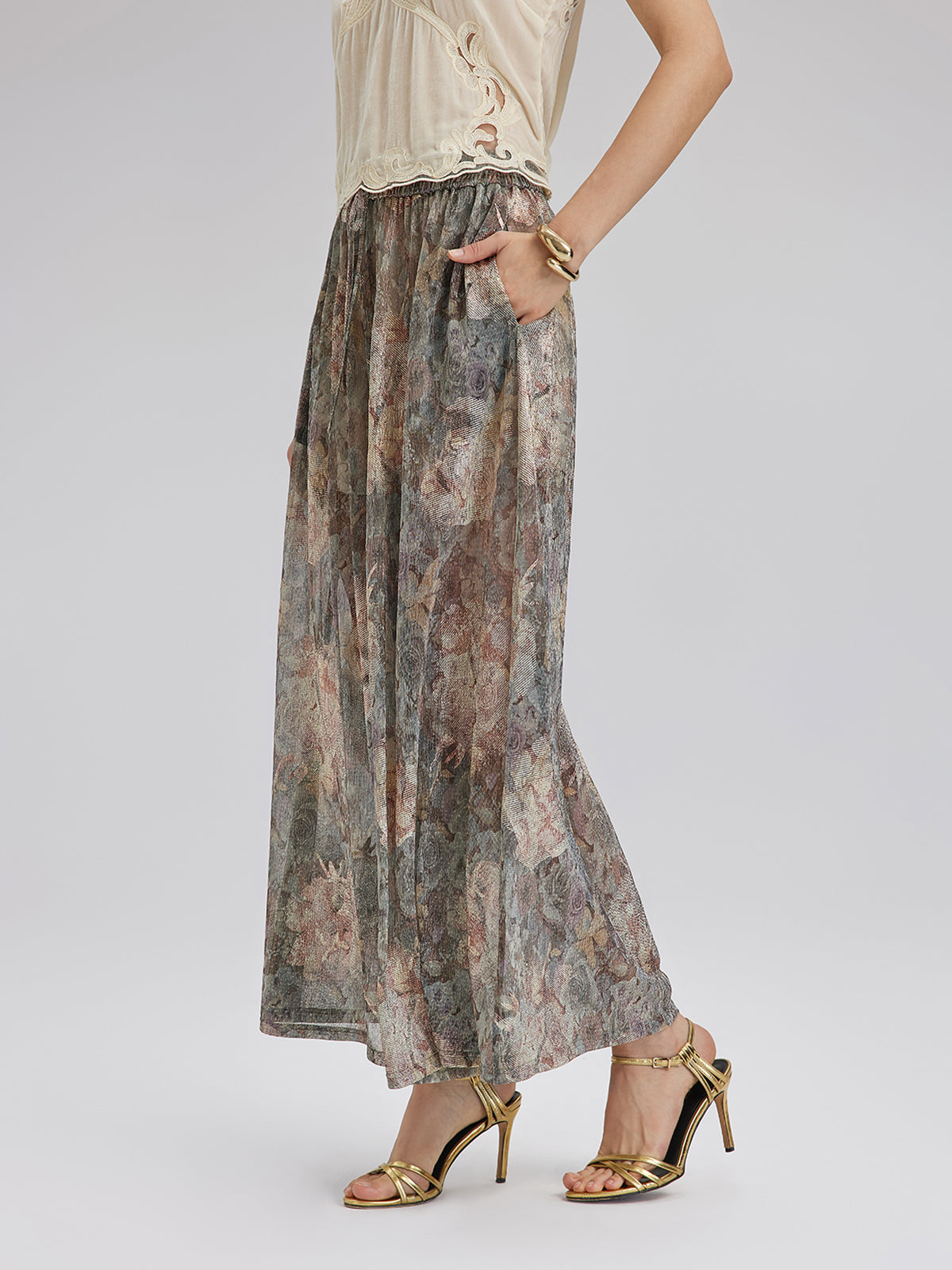Final Sale | Foil-Printed Lurex Knit Drawstring Pants