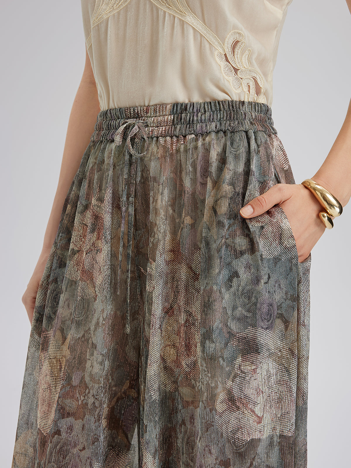 Final Sale | Foil-Printed Lurex Knit Drawstring Pants