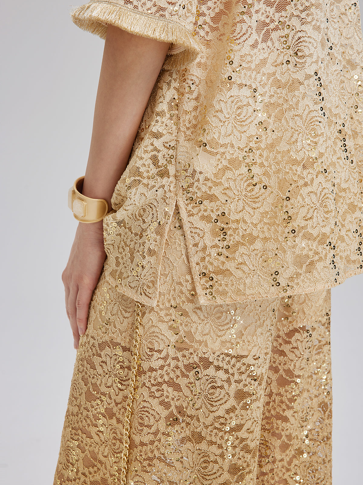 Lace Gold Gradient Sequin Handcrafted Chain Set