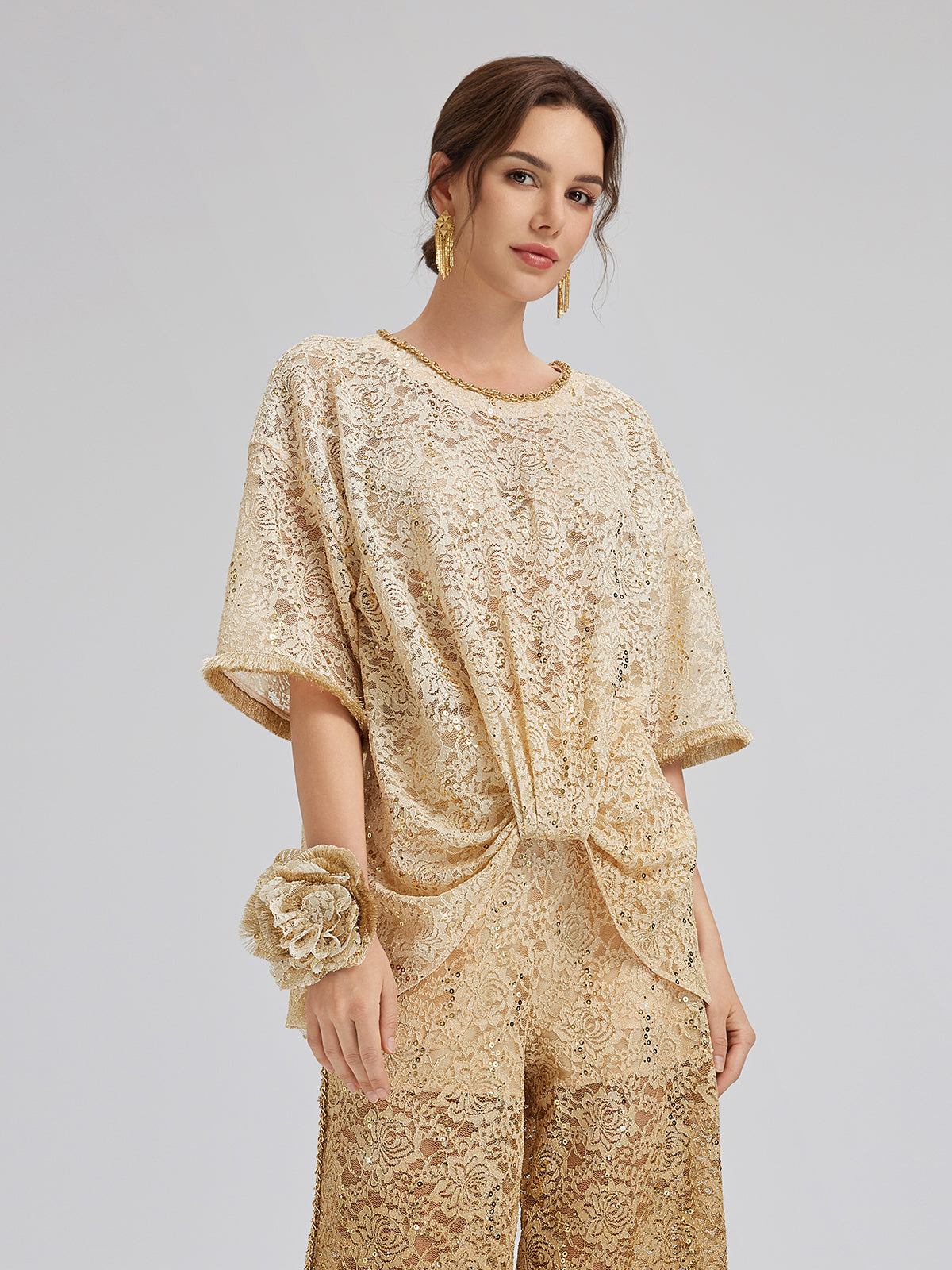 Lace Gold Gradient Sequin Handcrafted Chain Set