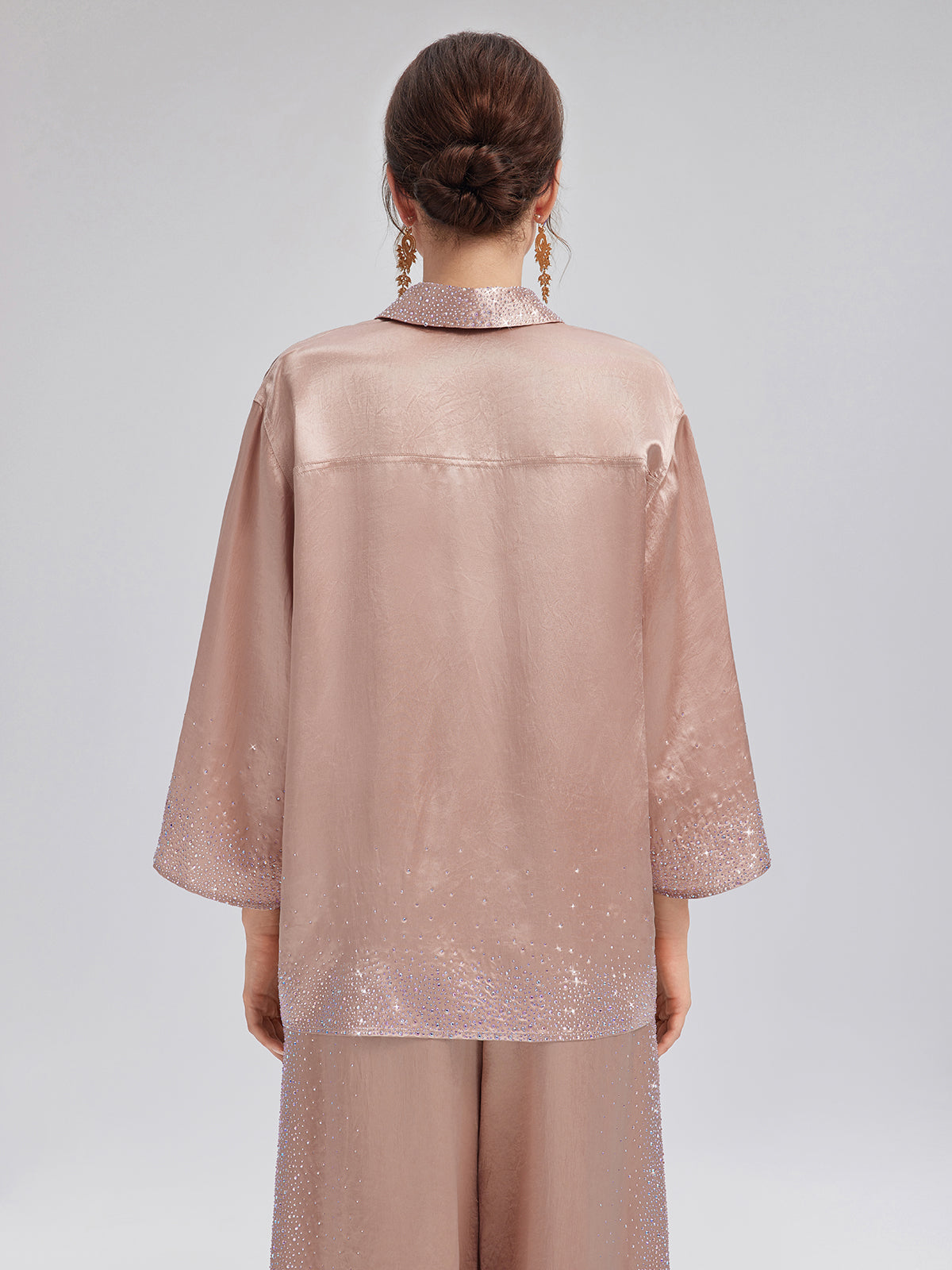 Crystal-Embellished Three-Quarter Sleeve Shirt