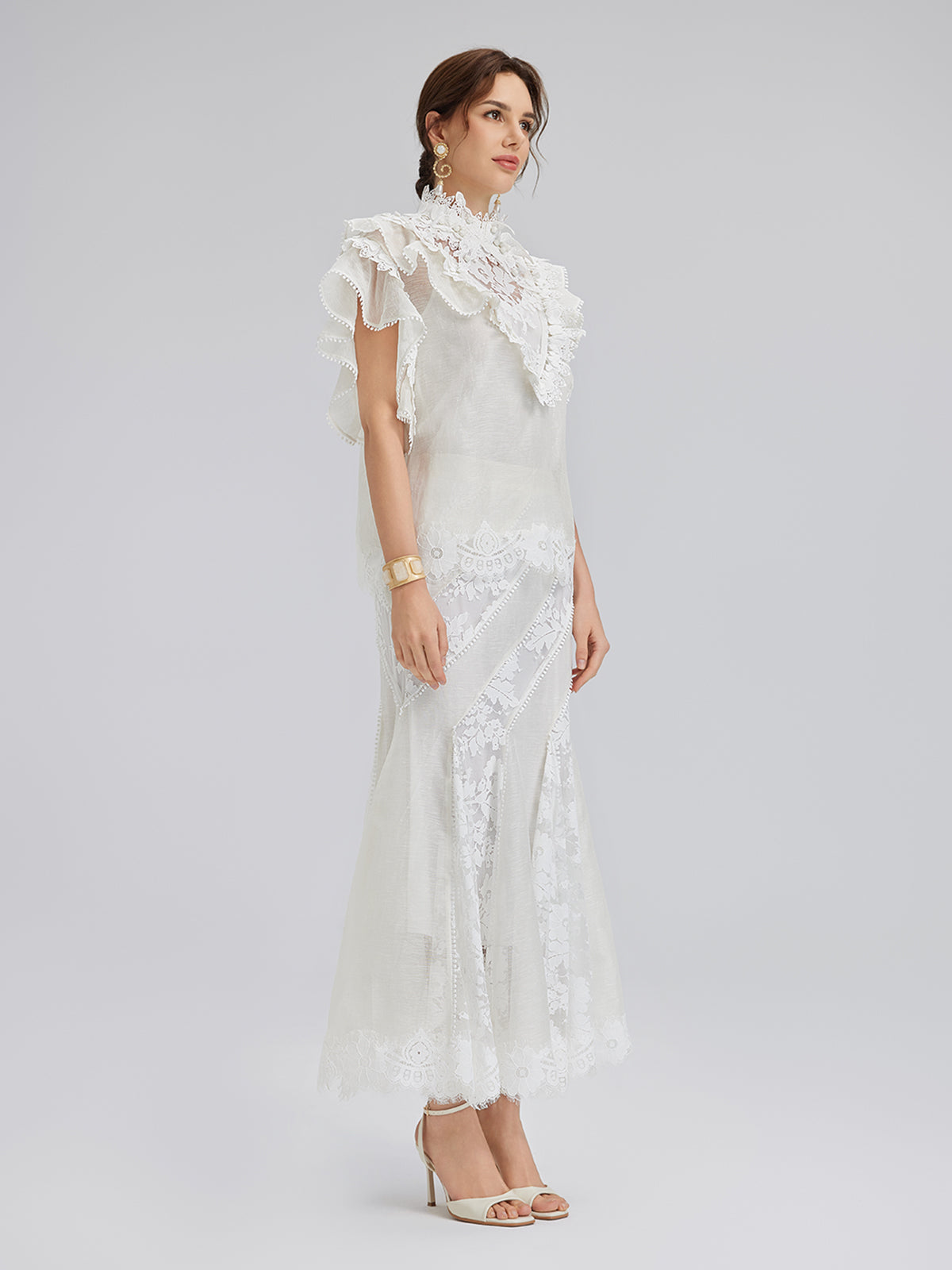 Final Sale | Lace-Panel Silk-Linen Mermaid Skirt