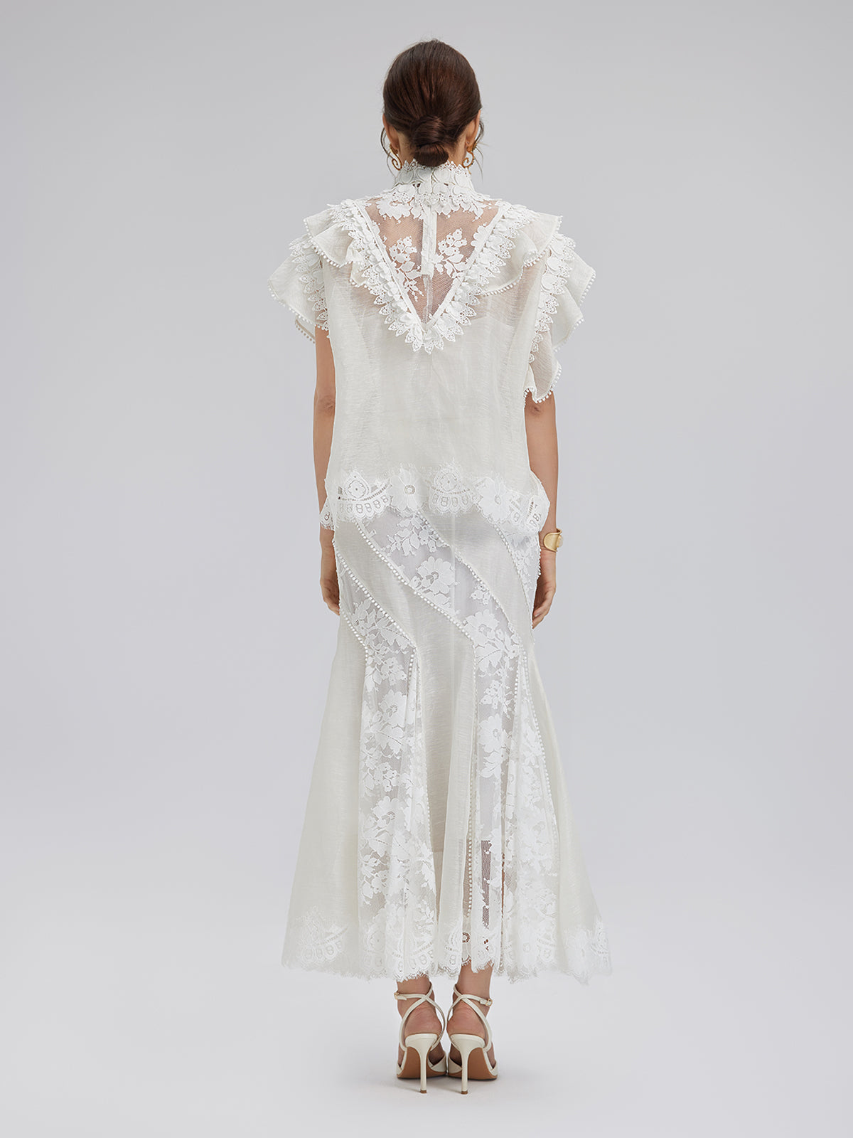 Final Sale | Lace-Panel Silk-Linen Mermaid Skirt