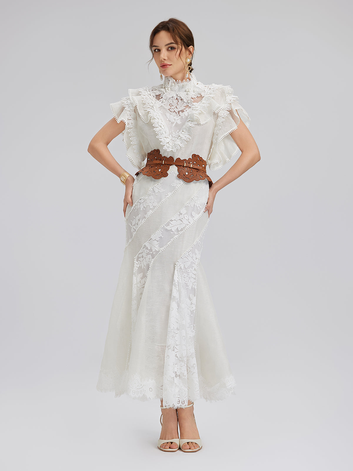Final Sale | Lace-Panel Silk-Linen Mermaid Skirt