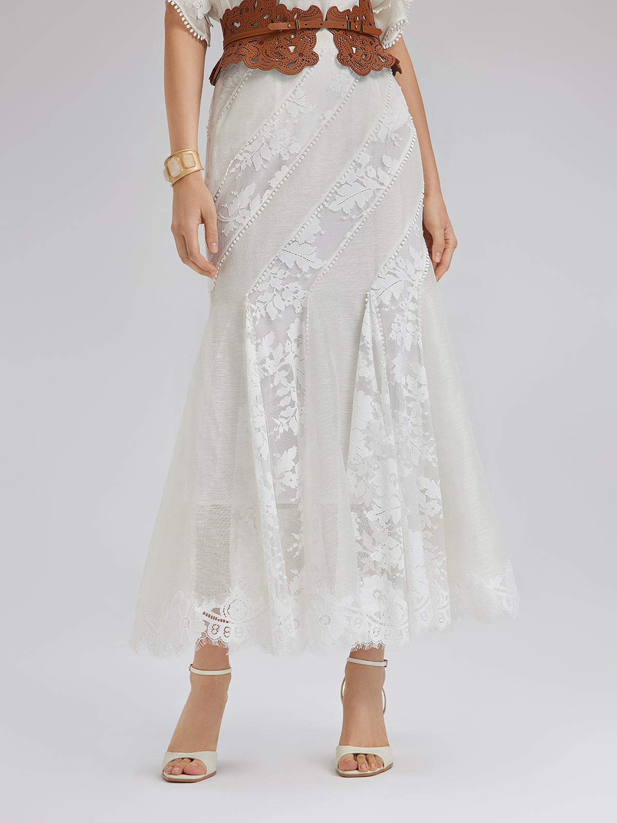 Final Sale | Lace-Panel Silk-Linen Mermaid Skirt