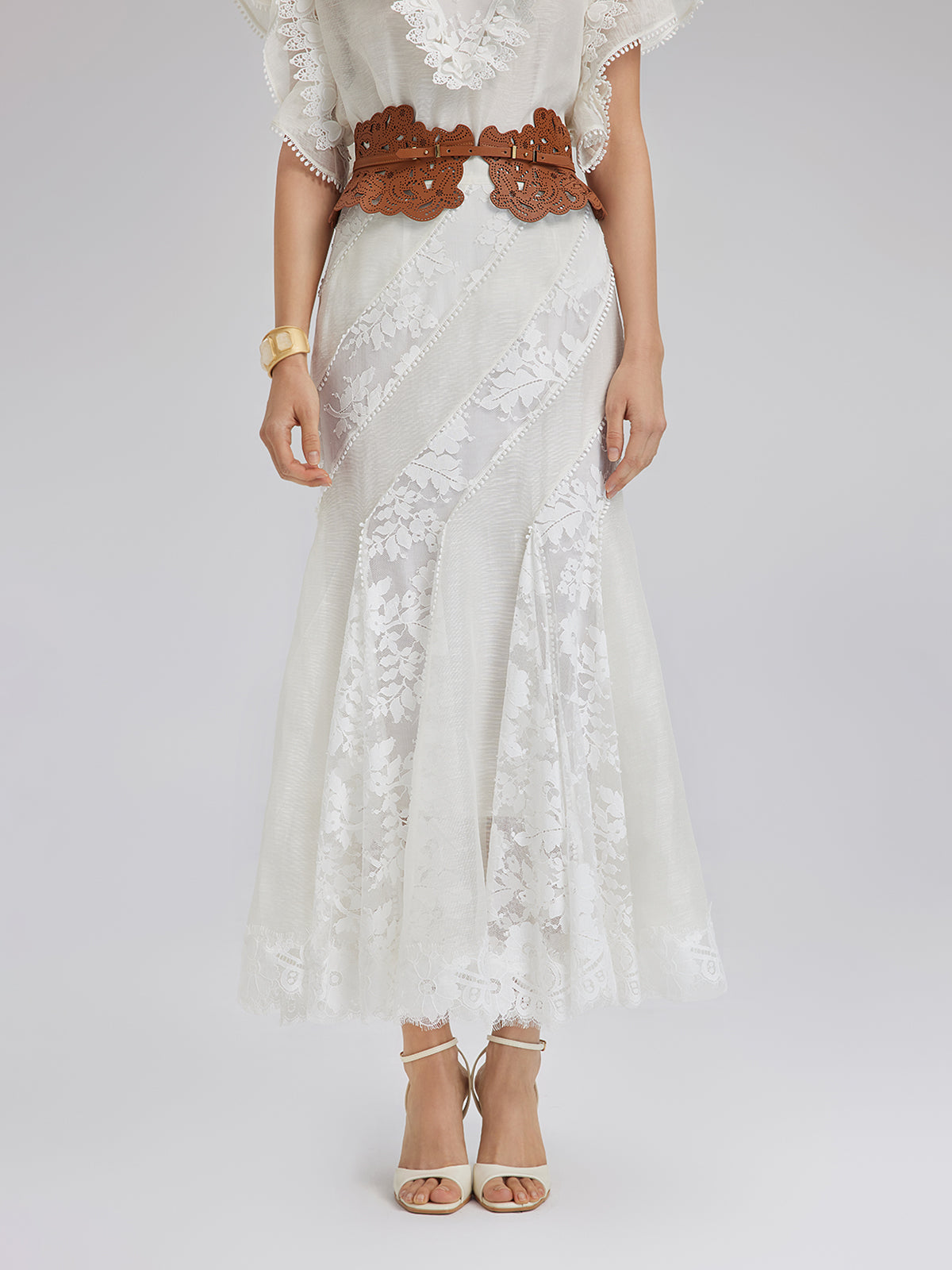 Final Sale | Lace-Panel Silk-Linen Mermaid Skirt