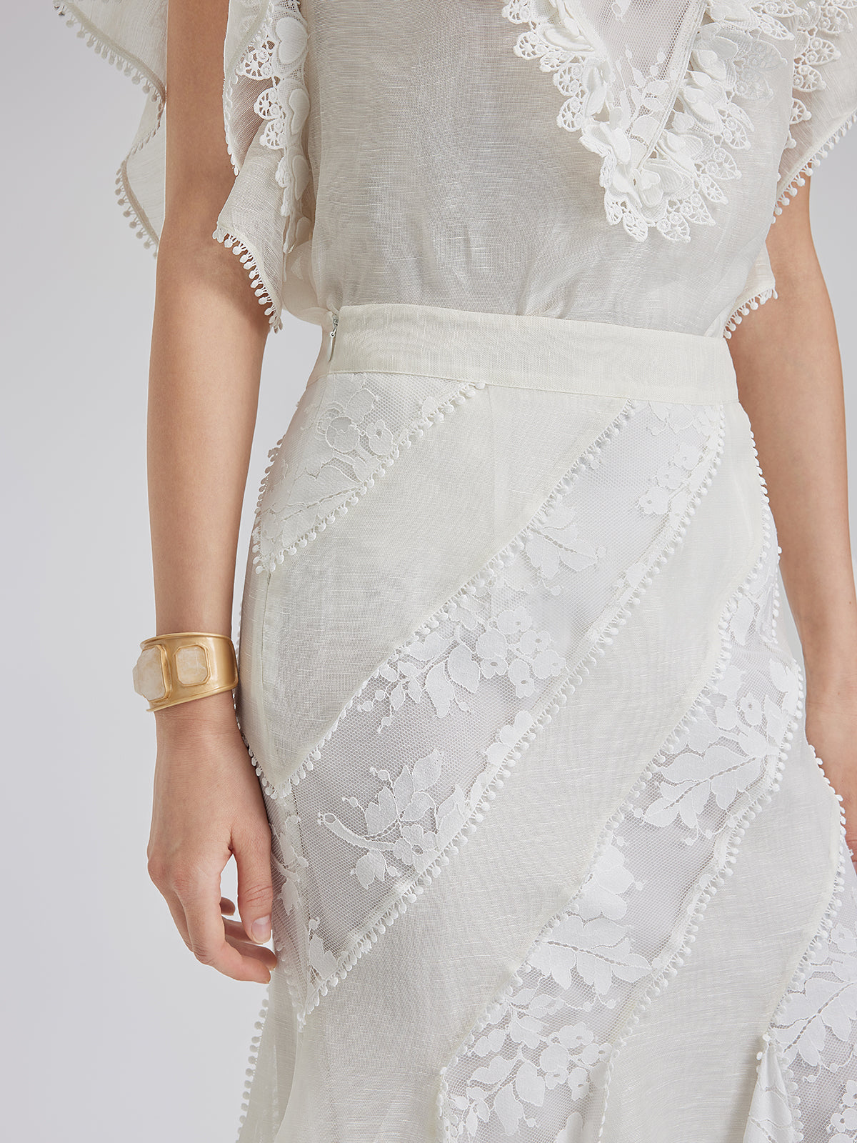 Final Sale | Lace-Panel Silk-Linen Mermaid Skirt