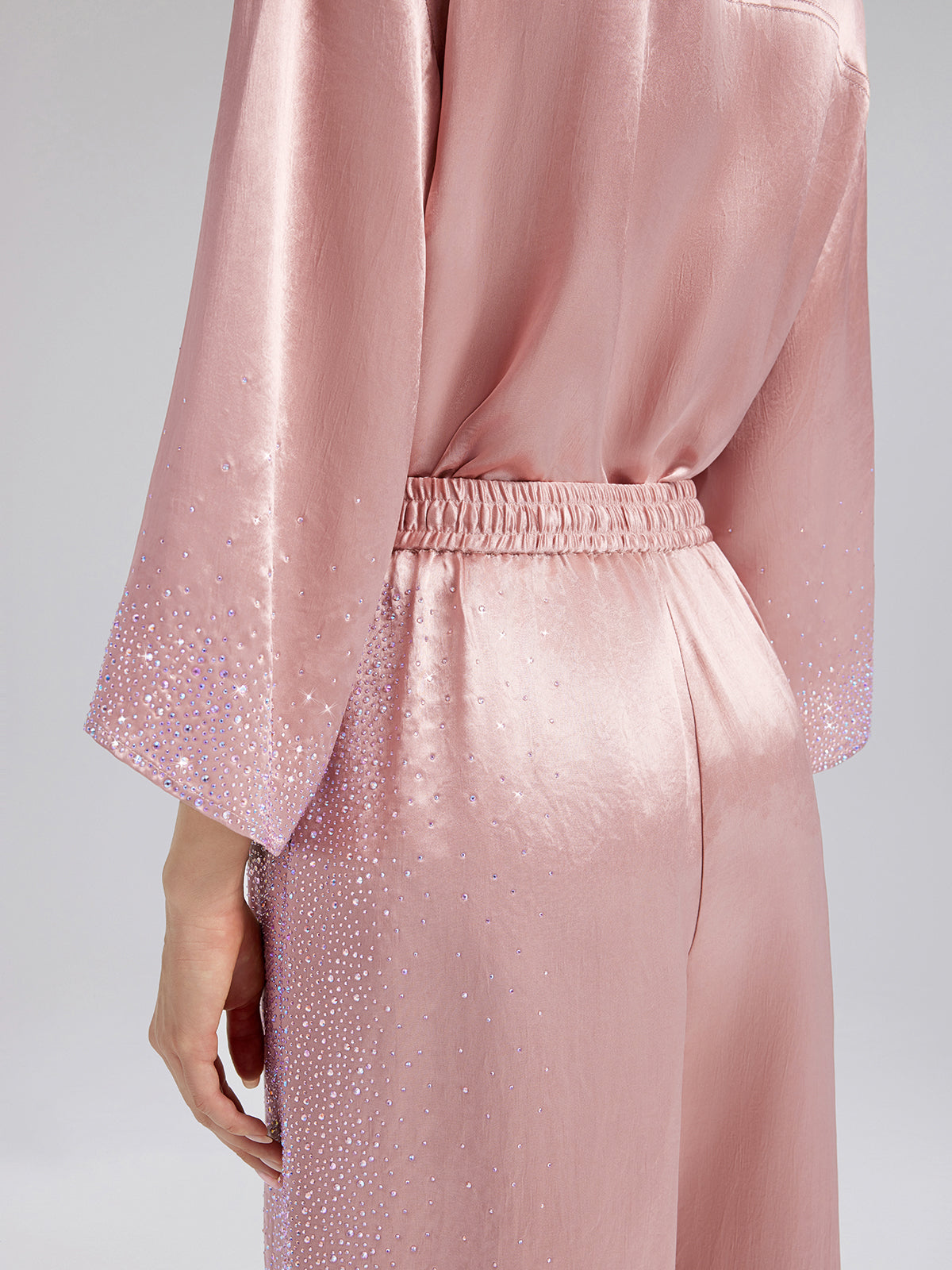 Crystal-Embellished Stretch Waistband Wide-Leg Pants