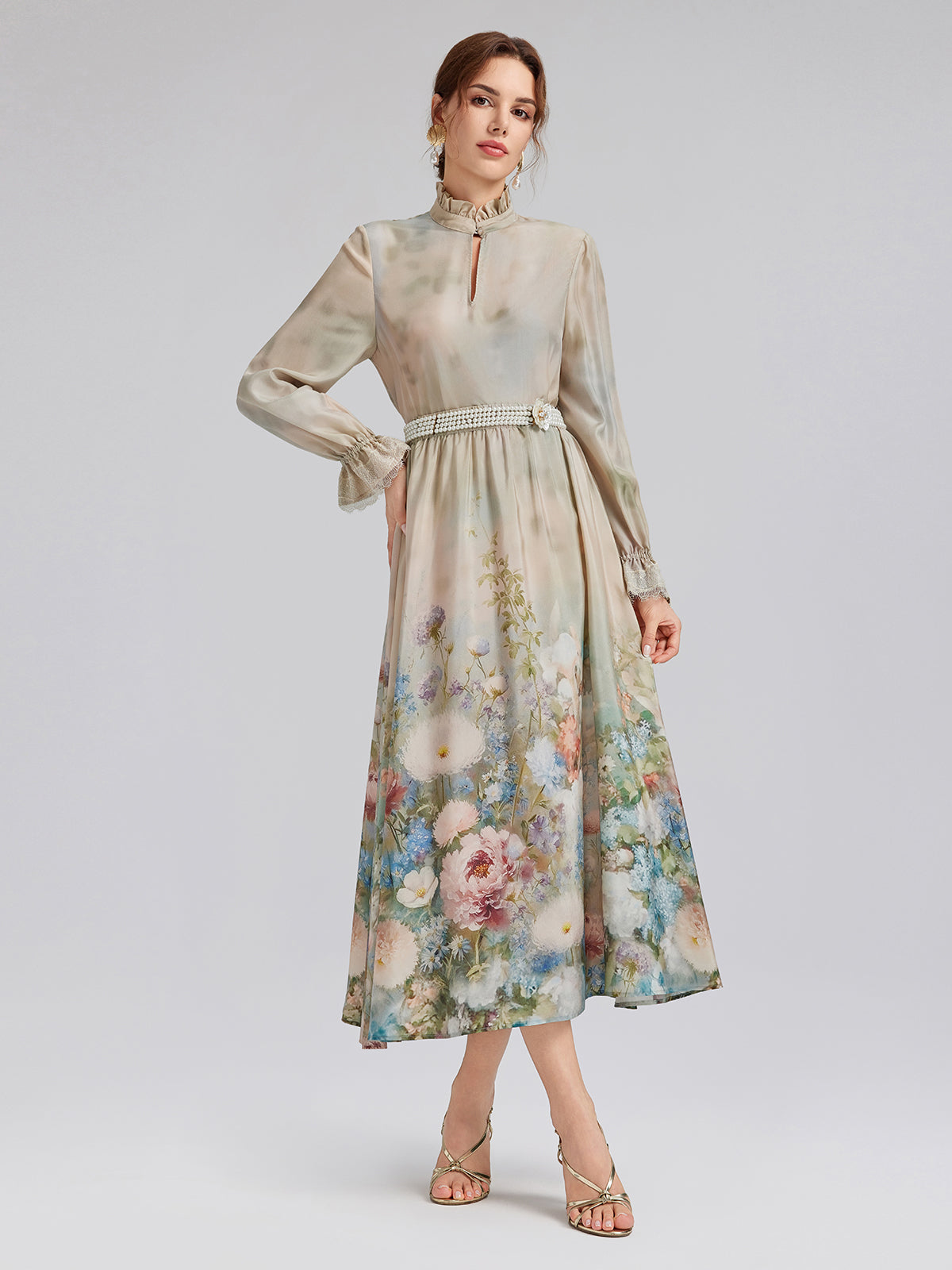 Impressionist Floral Silk Skirt