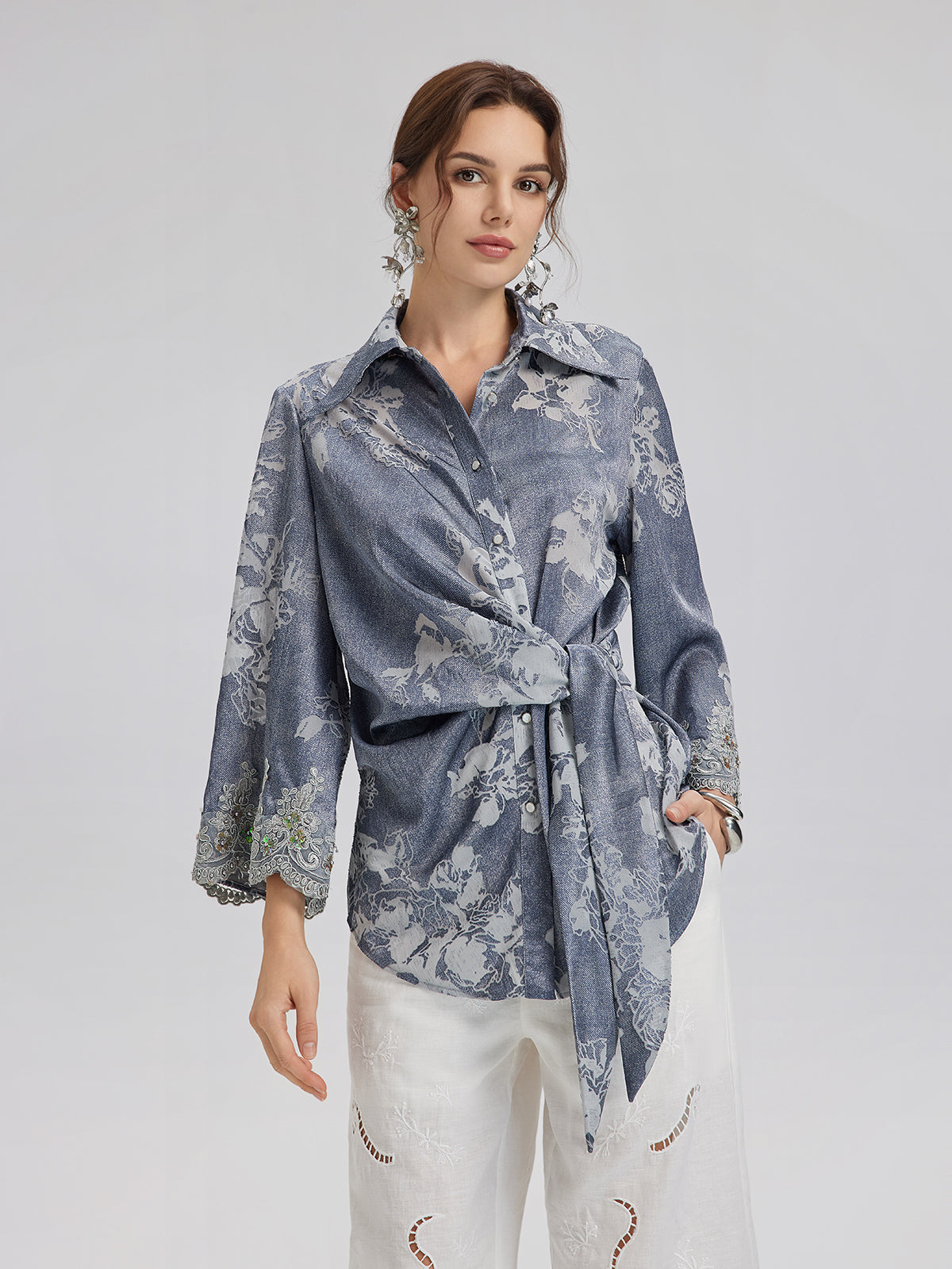 Final Sale | Burnout Floral Tie-Front Shirt