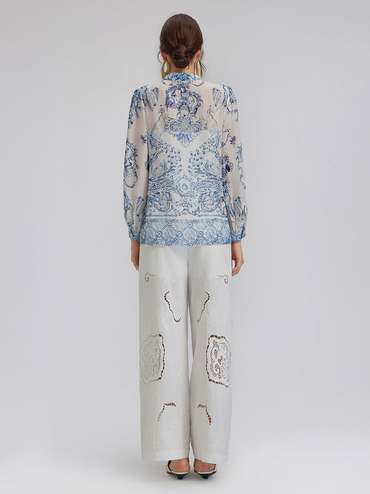 Silk Italian Floral Crystal-Embellished Pullover