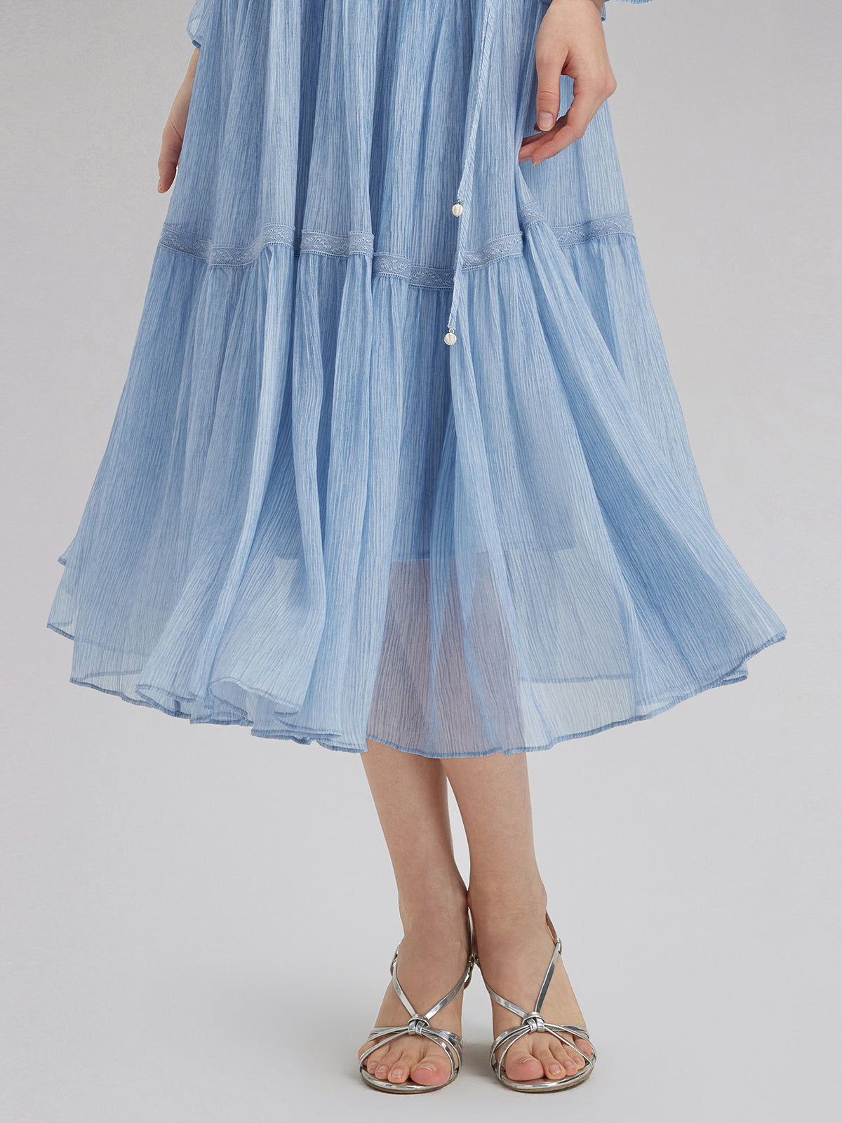 Final Sale | Garment Dyeing Lace Trim Silk Crepe Dress (100% Silk)