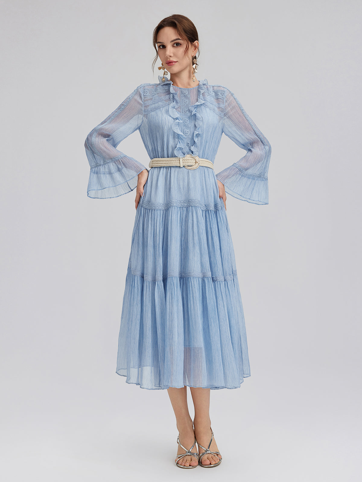 Final Sale | Garment Dyeing Lace Trim Silk Crepe Dress (100% Silk)