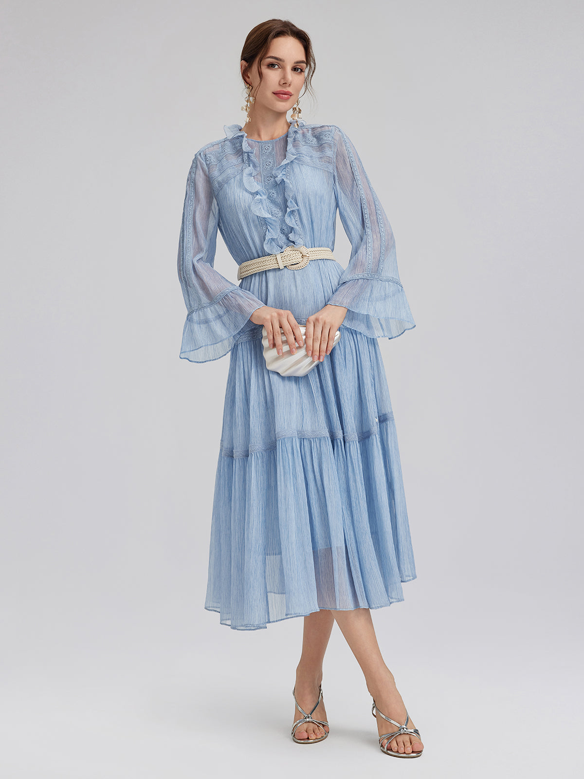 Final Sale | Garment Dyeing Lace Trim Silk Crepe Dress (100% Silk)