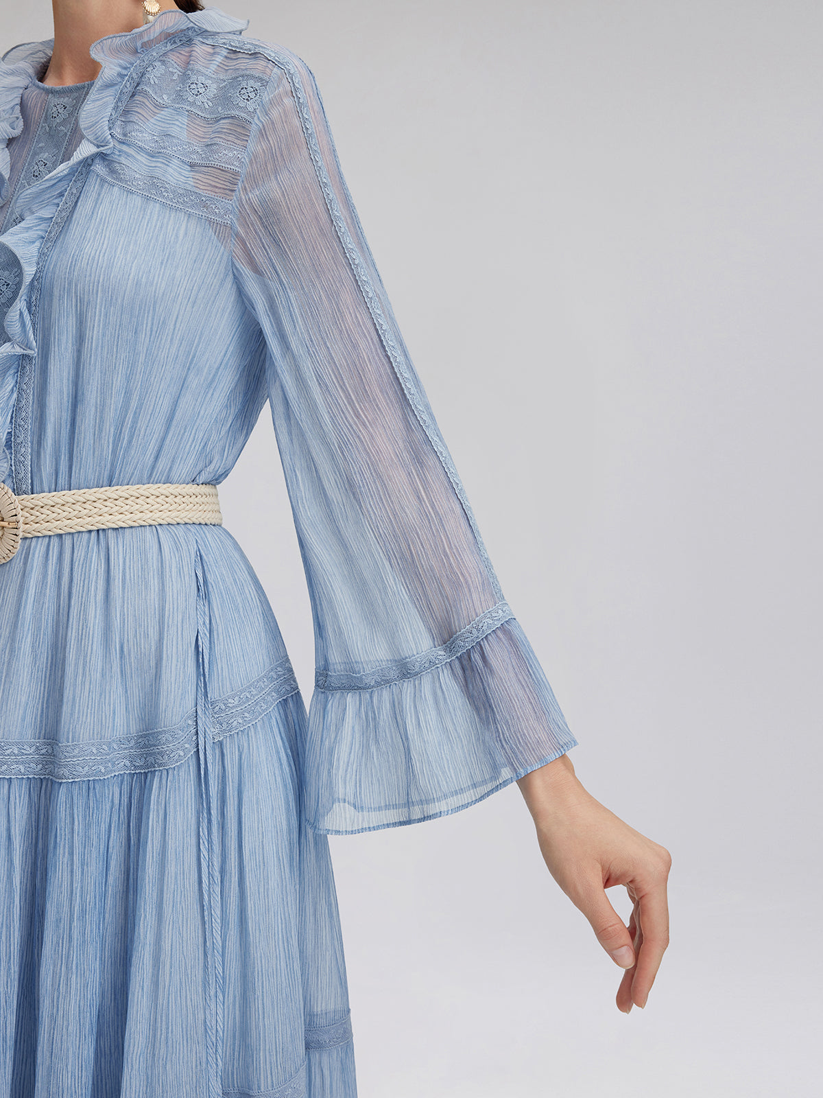 Final Sale | Garment Dyeing Lace Trim Silk Crepe Dress (100% Silk)
