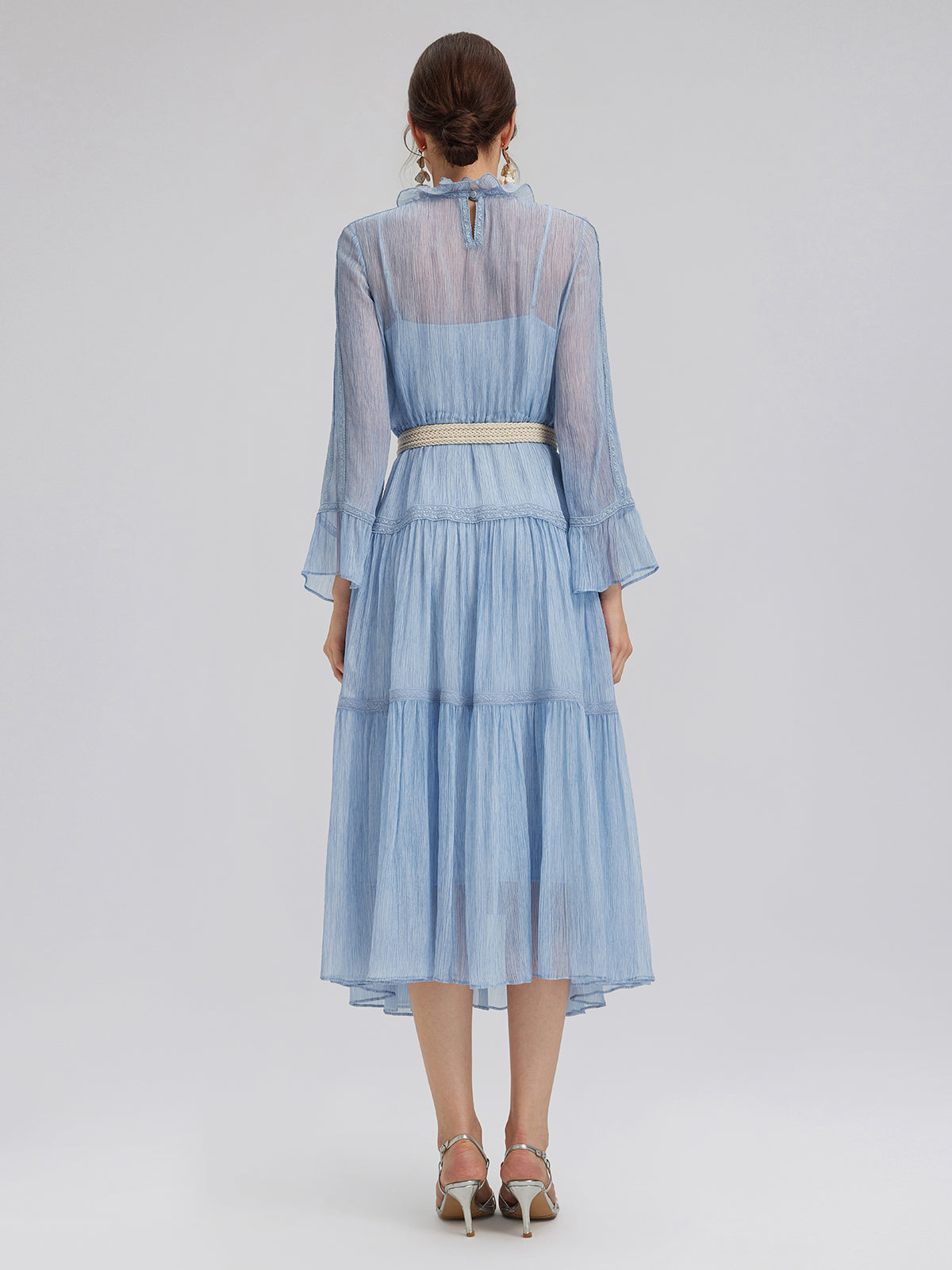 Final Sale | Garment Dyeing Lace Trim Silk Crepe Dress (100% Silk)
