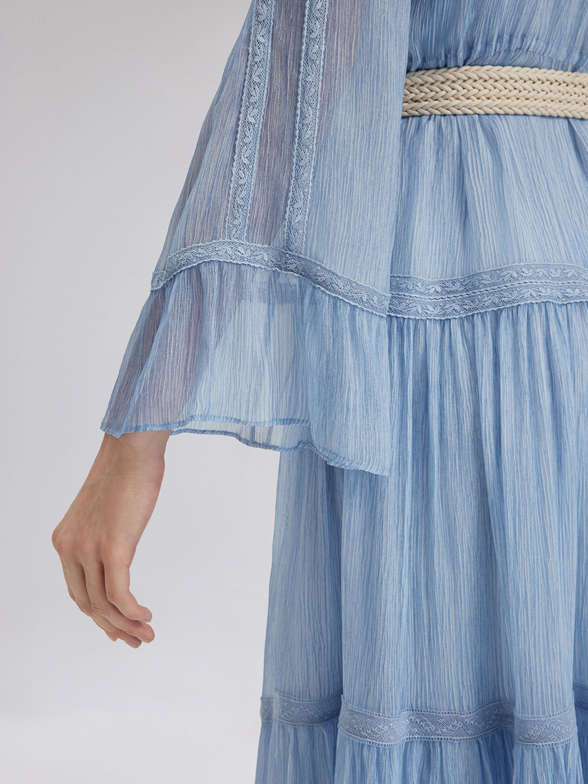 Final Sale | Garment Dyeing Lace Trim Silk Crepe Dress (100% Silk)