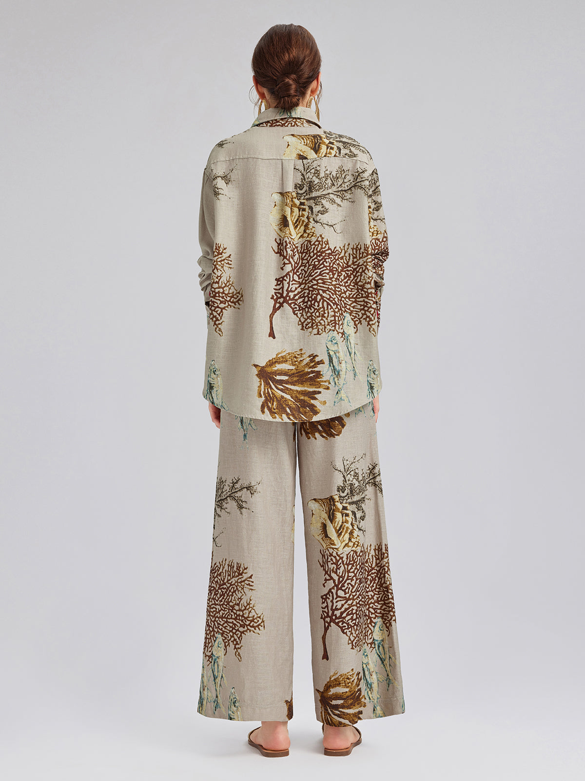 Printed Ramie Elastic-Waist Pants