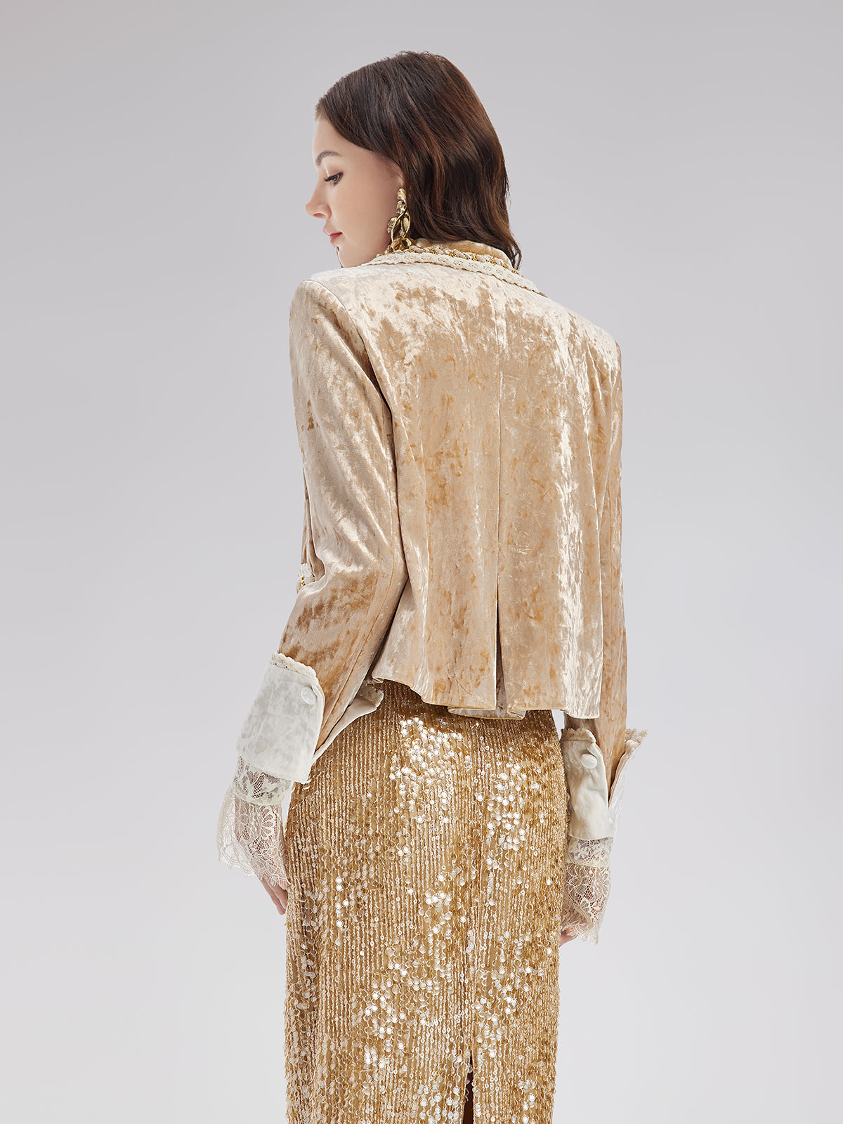 Velvet Lace Trim Short Jacket