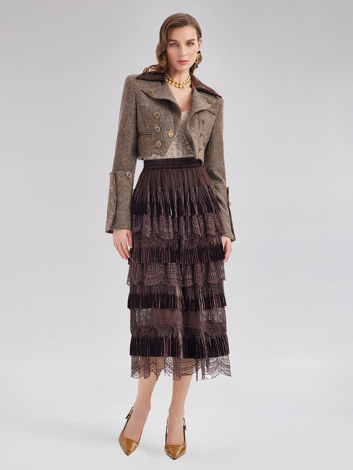 Final Sale | Velvet Lace Patchwork Cake Skirt