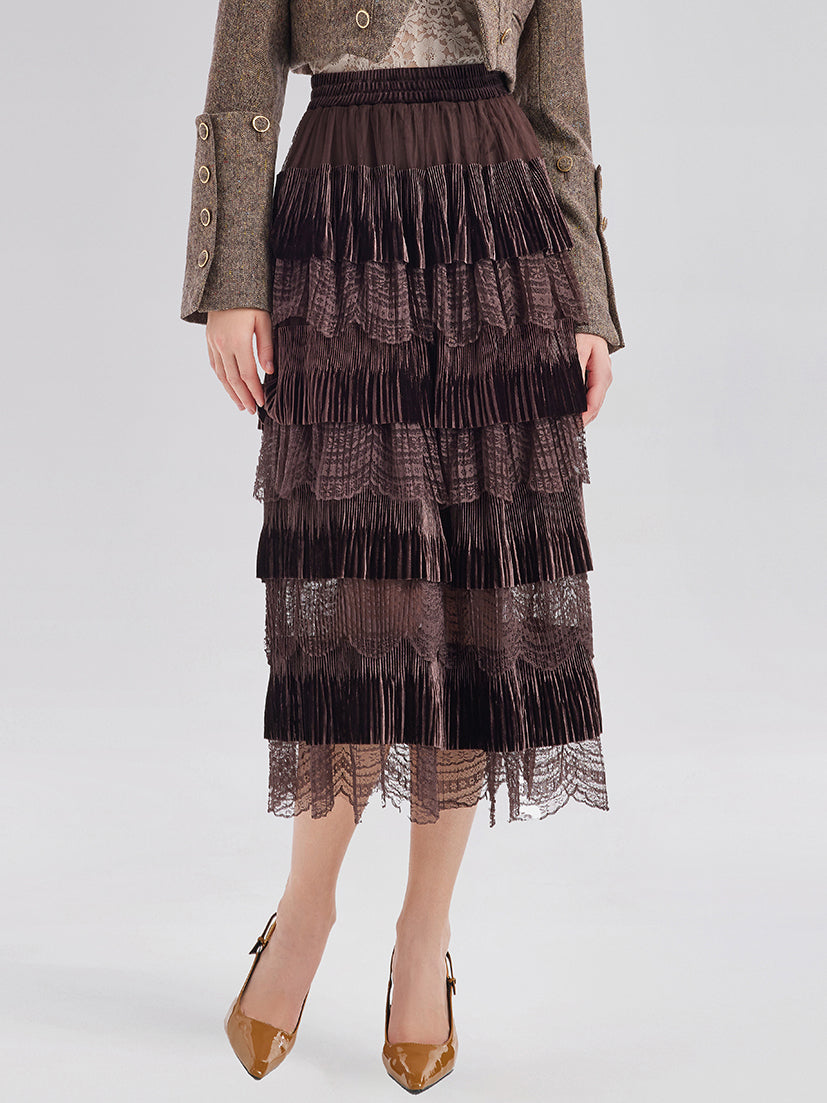 Final Sale | Velvet Lace Patchwork Cake Skirt