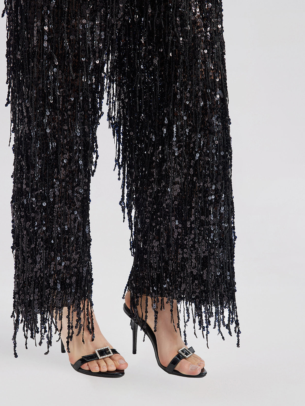 Sequin Fringe Elastic-Waist Pants
