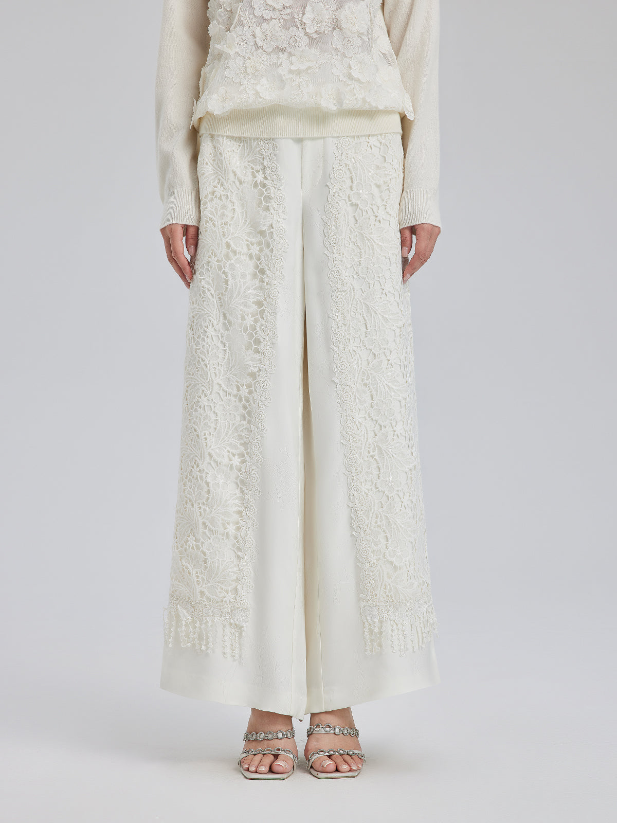 Final Sale | French Lace Patchwork Jacquard Satin Pants