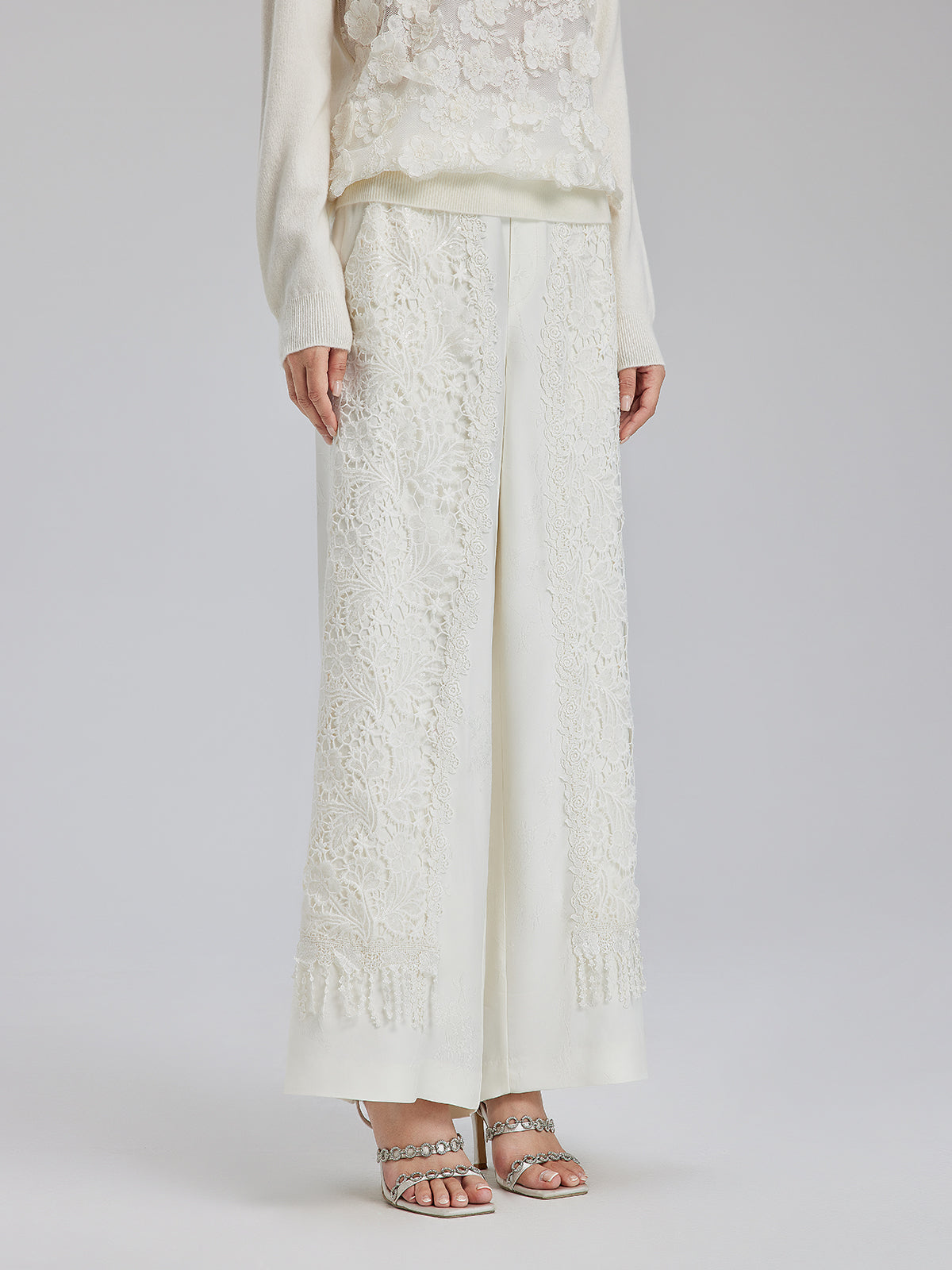 Final Sale | French Lace Patchwork Jacquard Satin Pants
