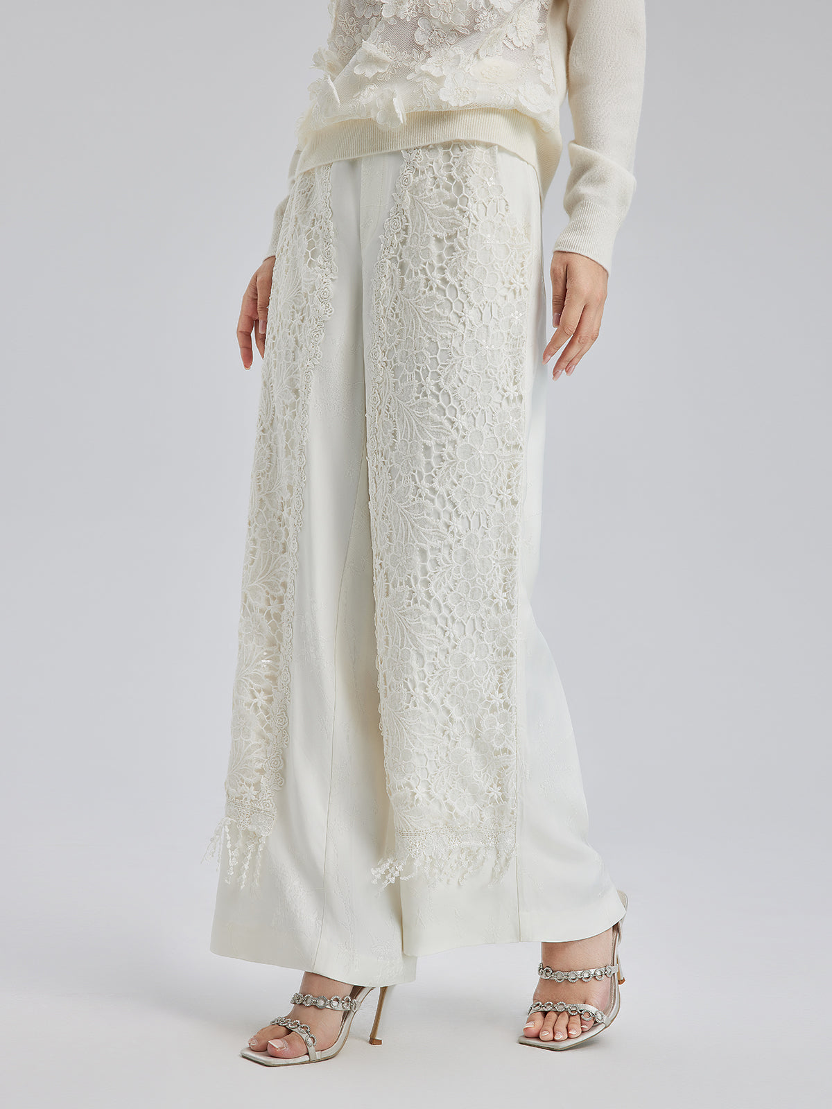 Final Sale | French Lace Patchwork Jacquard Satin Pants