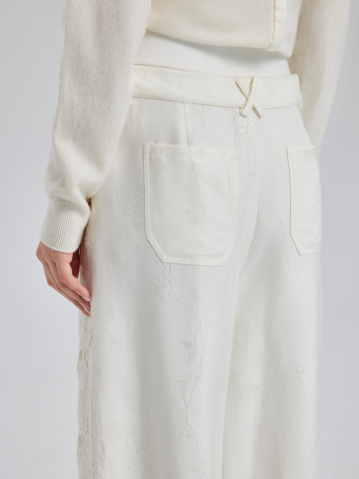 Final Sale | French Lace Patchwork Jacquard Satin Pants