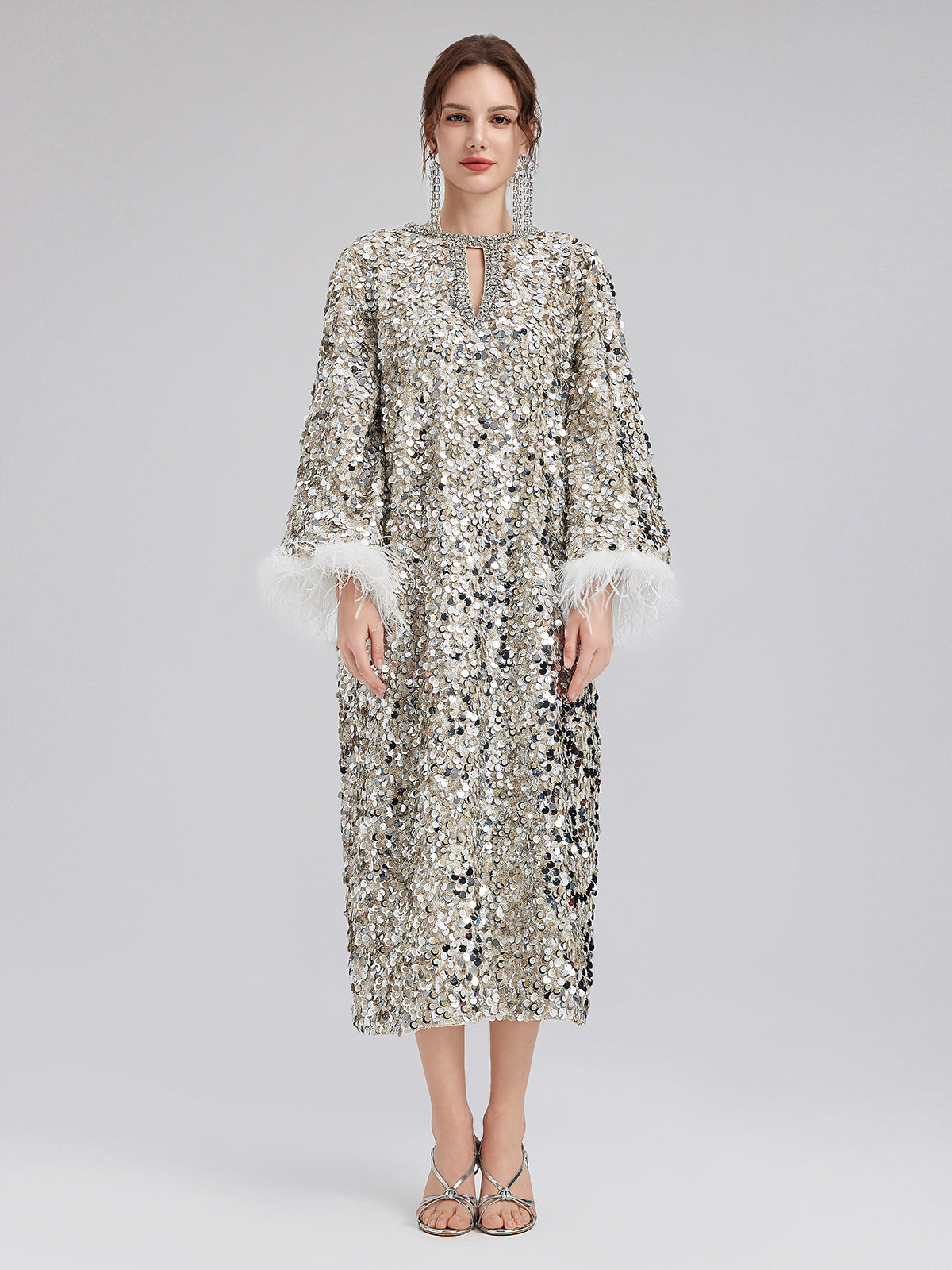 Final Sale | Dazzling Sequined Feather Cuff Dress