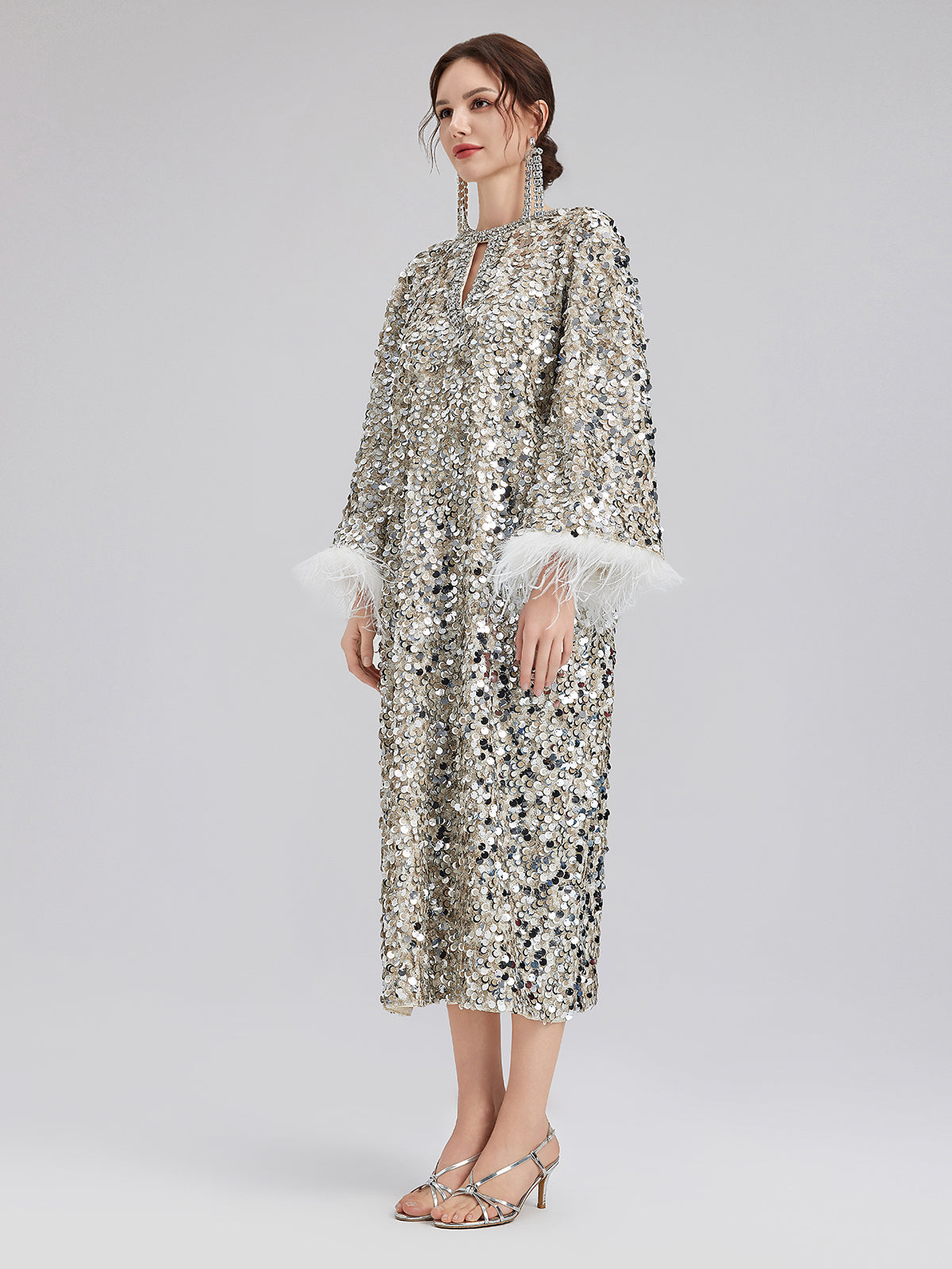 Final Sale | Dazzling Sequined Feather Cuff Dress