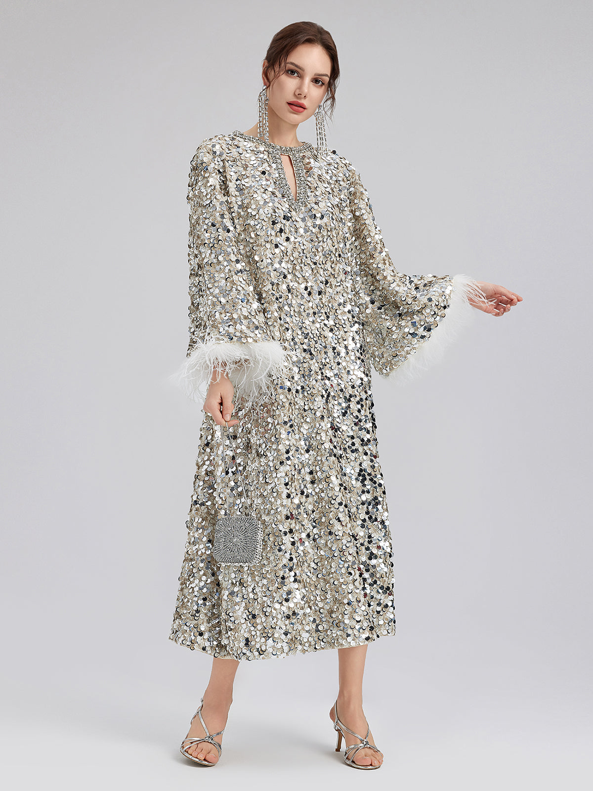 Final Sale | Dazzling Sequined Feather Cuff Dress