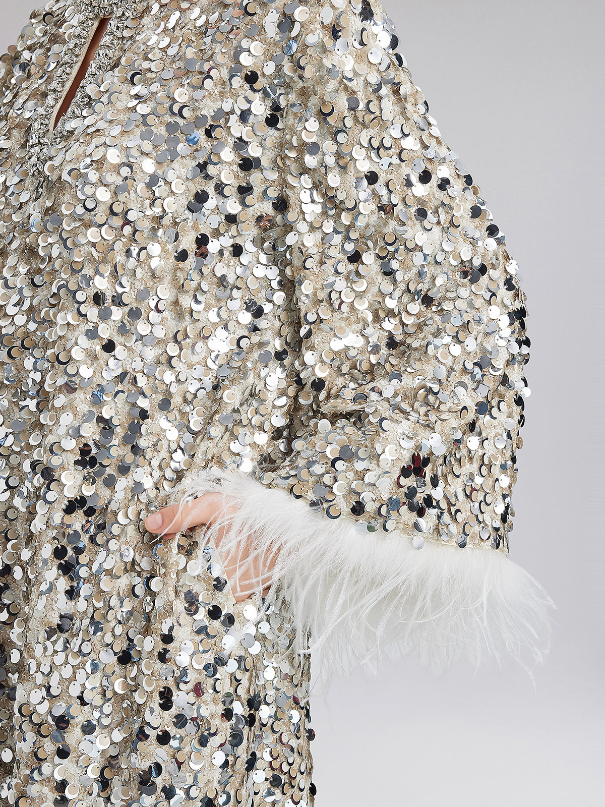 Final Sale | Dazzling Sequined Feather Cuff Dress