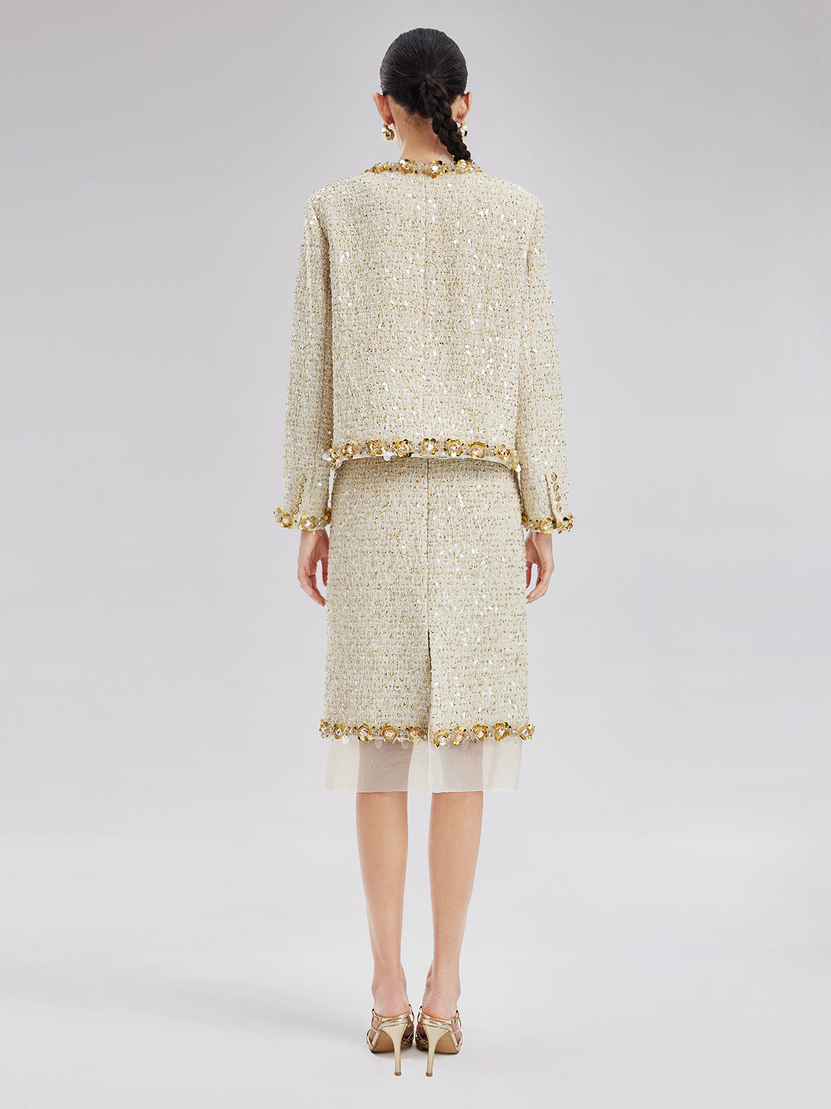 Sequin Trimmed French Mesh-Hem Design Skirt