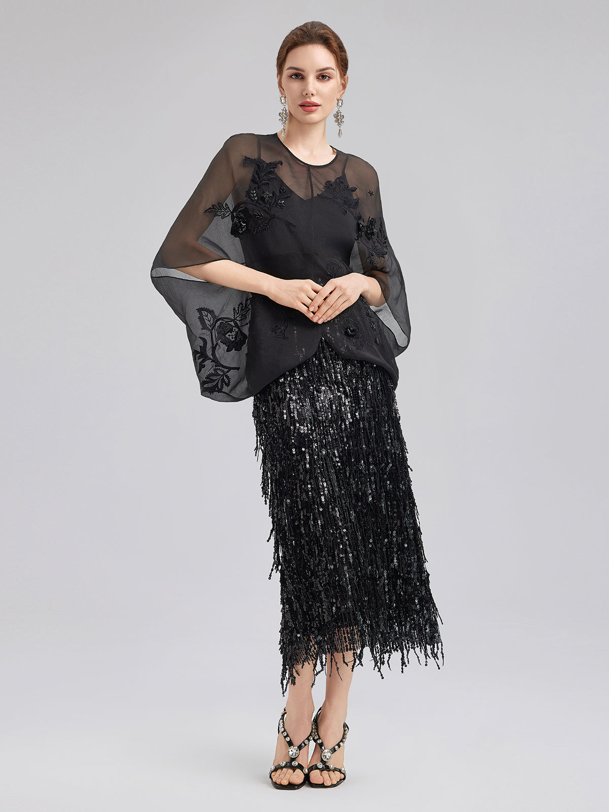 Luxe Sensual Sheer Silk Embroidered Blouse