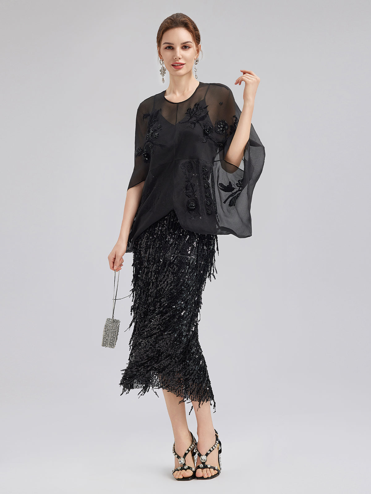Luxe Sensual Sheer Silk Embroidered Blouse