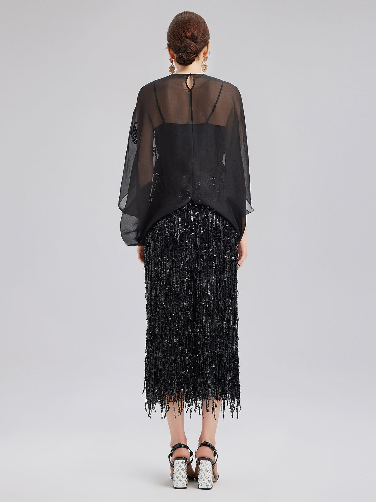 Luxe Sensual Sheer Silk Embroidered Blouse